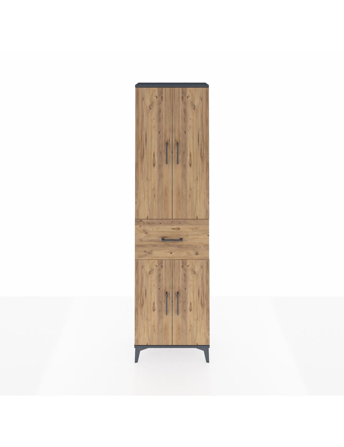 Arges Dolap 2 Raflı Tek Çekmeceli Tek Askılı 60x30x221 Antrasit-Çam