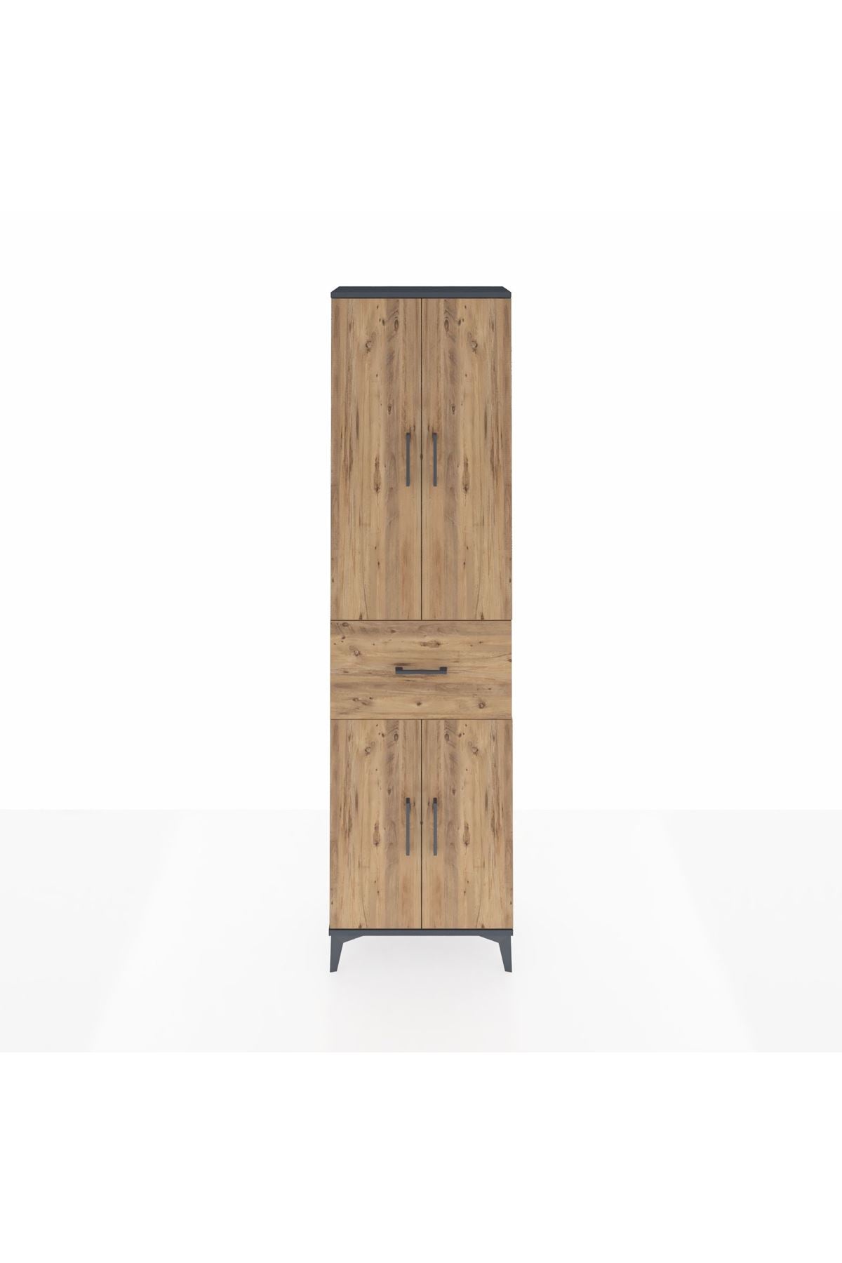 Arges Dolap 2 Raflı Tek Çekmeceli Tek Askılı 60x30x221 Antrasit-Çam