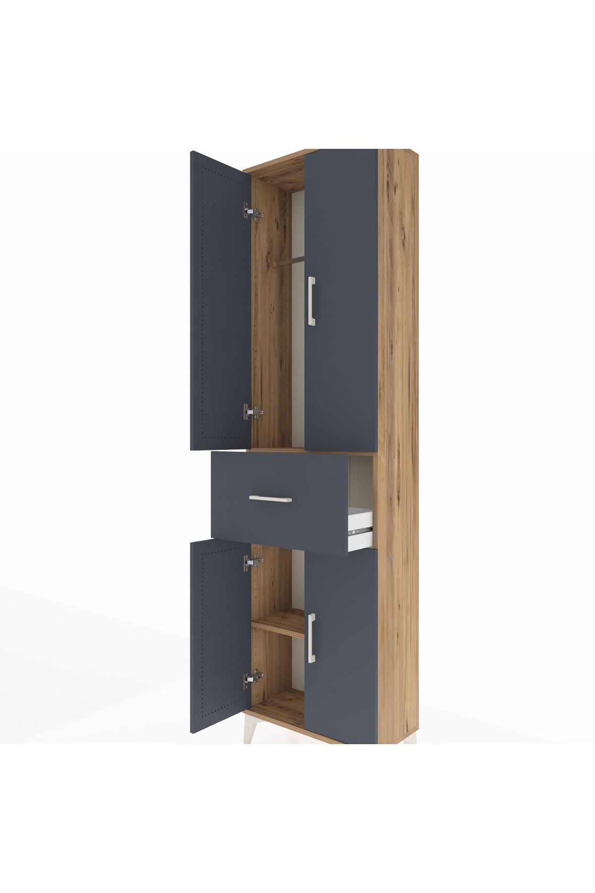 Arges Dolap 2 Raflı Tek Çekmeceli Tek Askılı 60x30x221 Çam-Antrasit