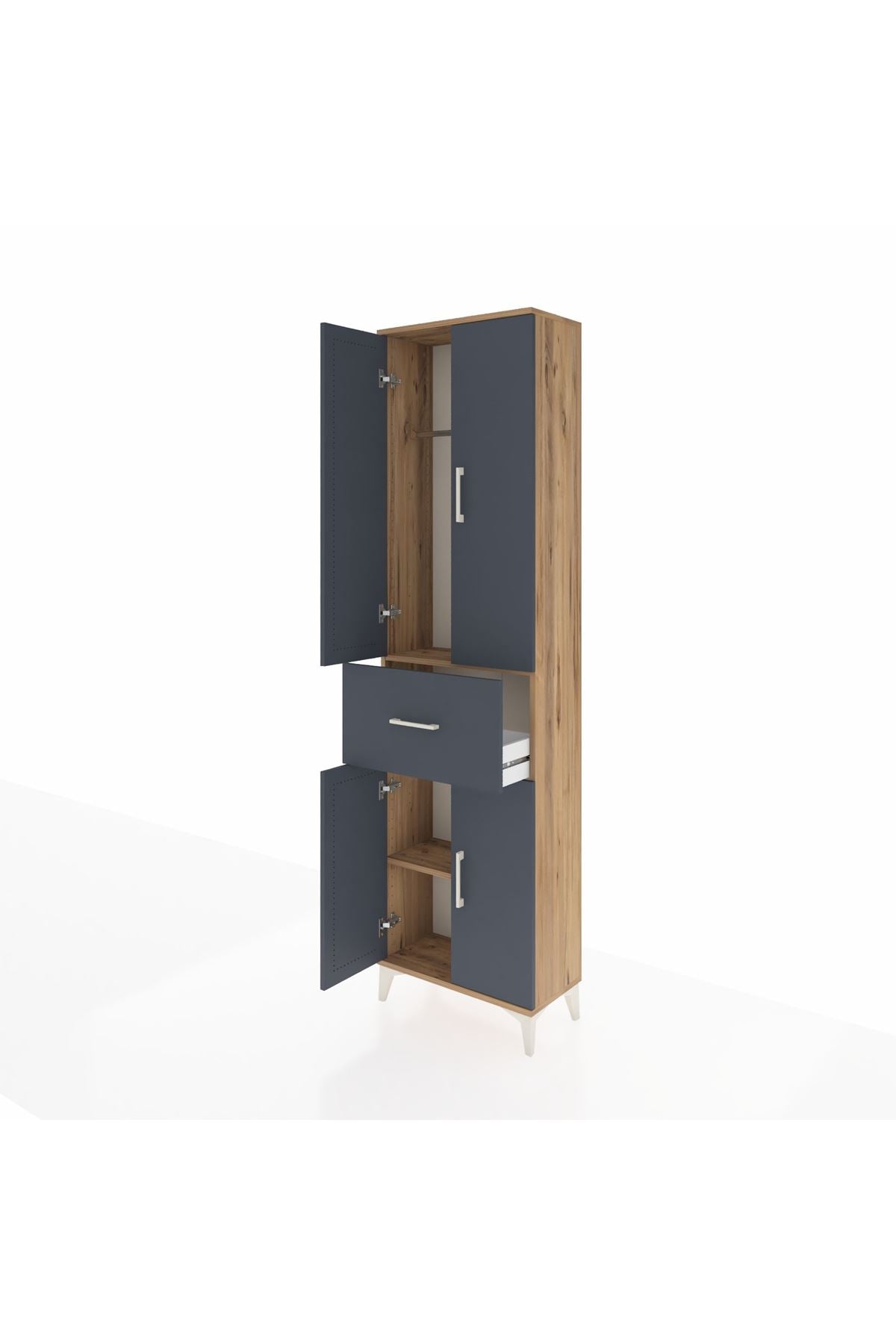 Arges Dolap 2 Raflı Tek Çekmeceli Tek Askılı 60x30x221 Çam-Antrasit