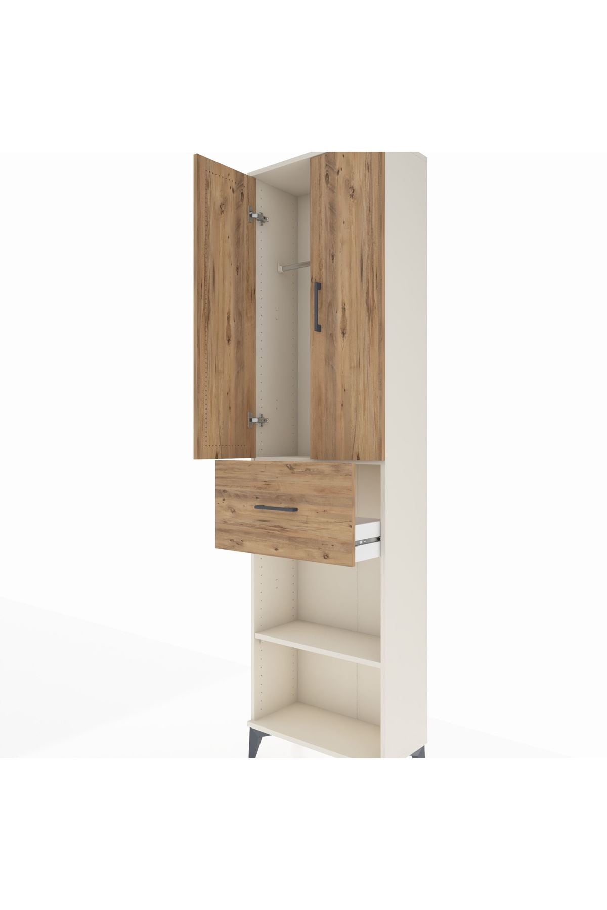Arges Dolap 2 Raflı Tek Çekmeceli Tek Askılı 60x30x221 Aytaşı-Çam
