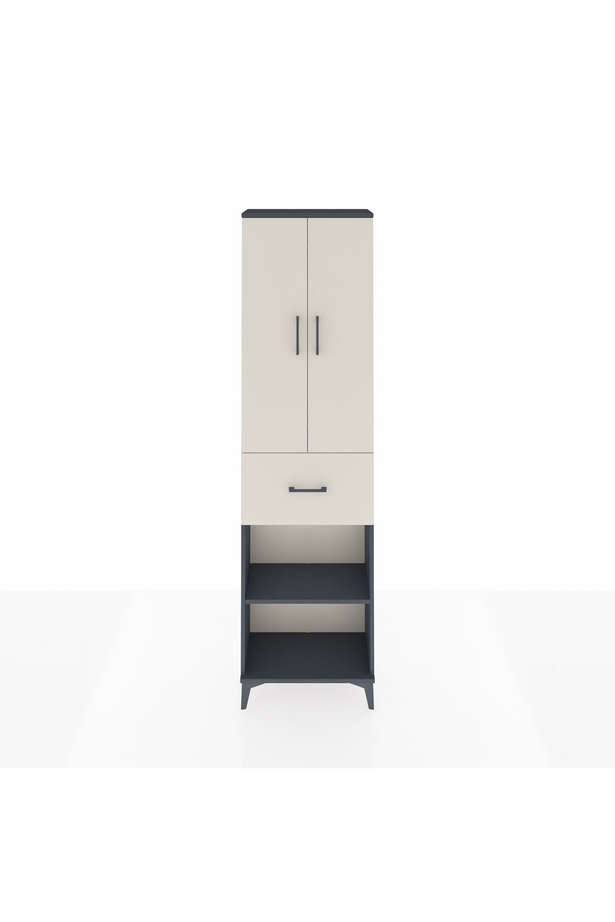 Arges Dolap 2 Raflı Tek Çekmeceli Tek Askılı 60x30x221 Antrasit-Aytaşı