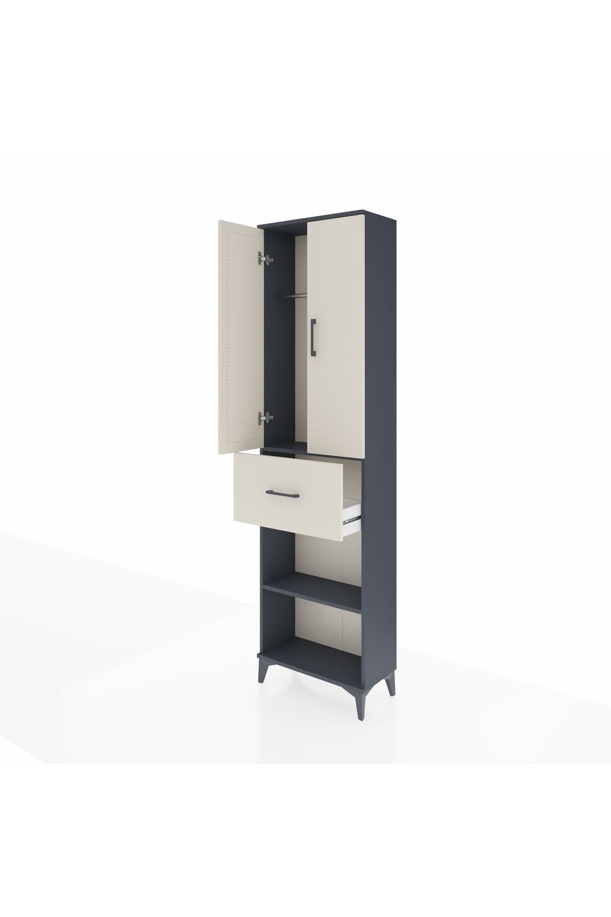 Arges Dolap 2 Raflı Tek Çekmeceli Tek Askılı 60x30x221 Antrasit-Aytaşı