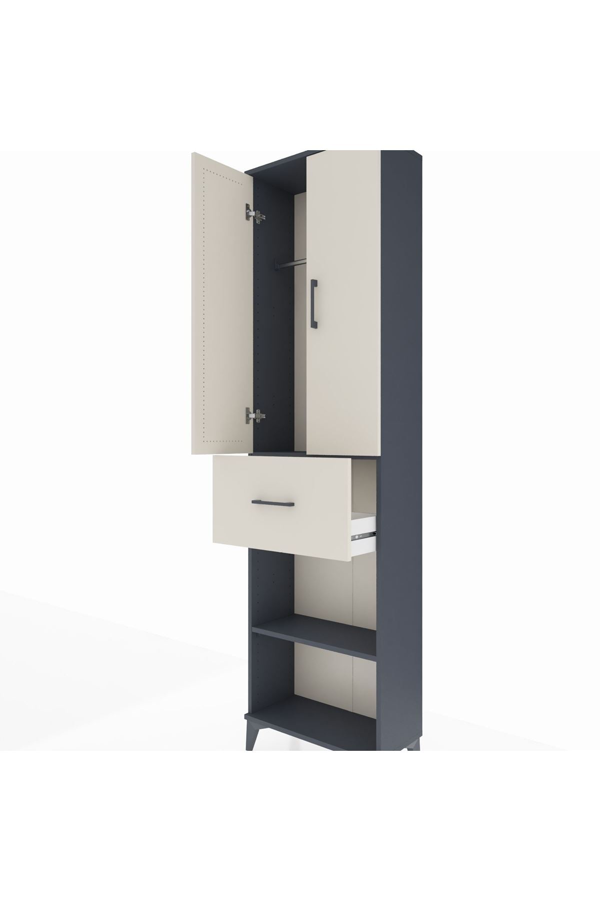Arges Dolap 2 Raflı Tek Çekmeceli Tek Askılı 60x30x221 Antrasit-Aytaşı