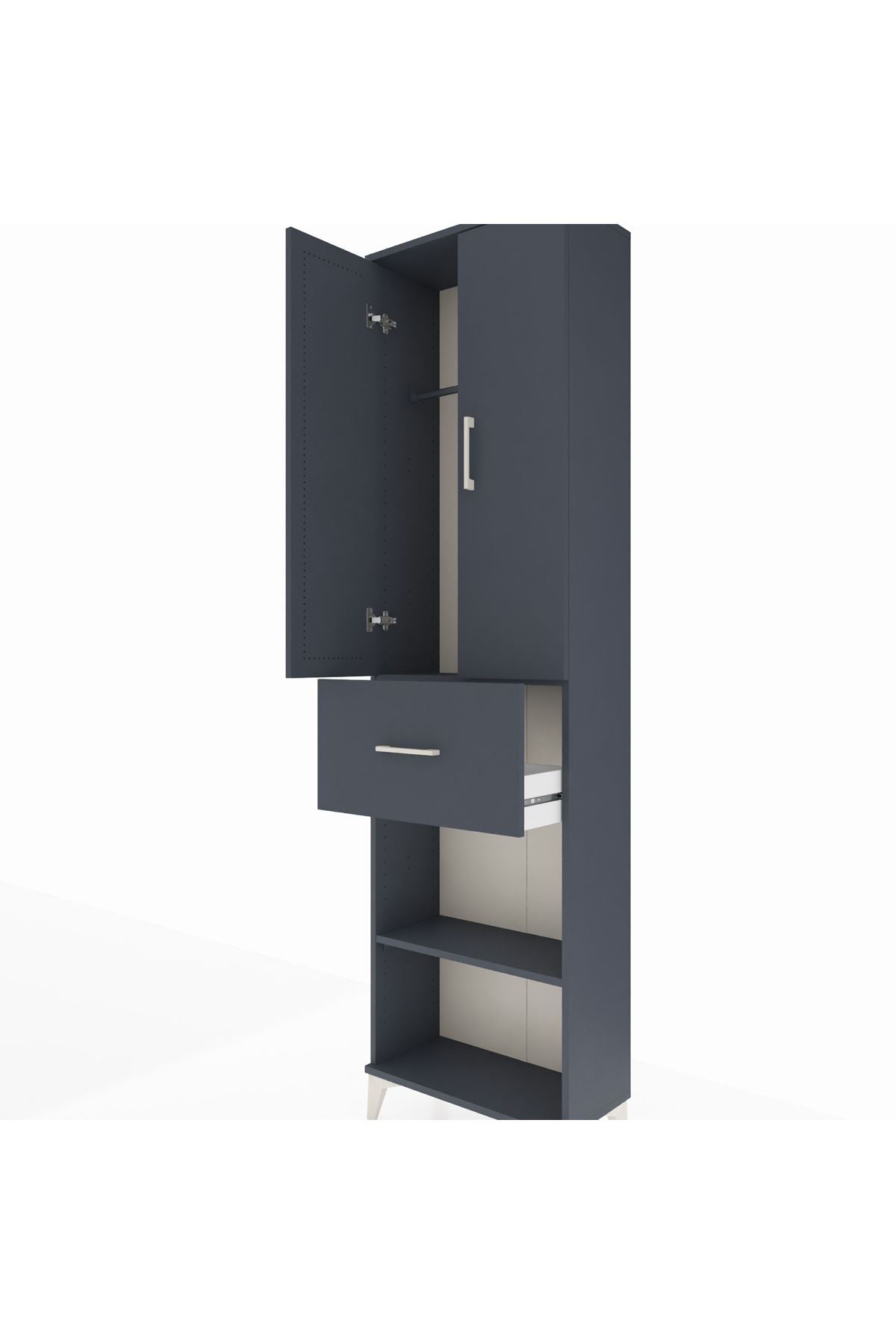 Arges Dolap 2 Raflı Tek Çekmeceli Tek Askılı 60x30x221 Antrasit-Antrasit