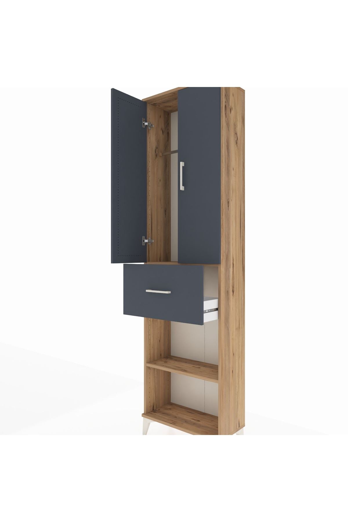 Arges Dolap 2 Raflı Tek Çekmeceli Tek Askılı 60x30x221 Çam-Antrasit