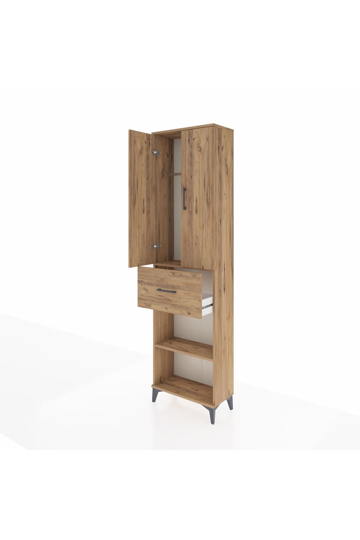 Arges Dolap 2 Raflı Tek Çekmeceli Tek Askılı 60x30x221 Çam-Çam