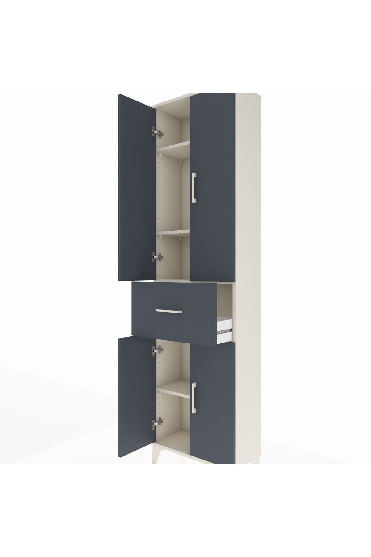 Arges Dolap 4 Raflı Tek Çekmeceli 4 Kapaklı 60x30x221 Aytaşı-Antrasit