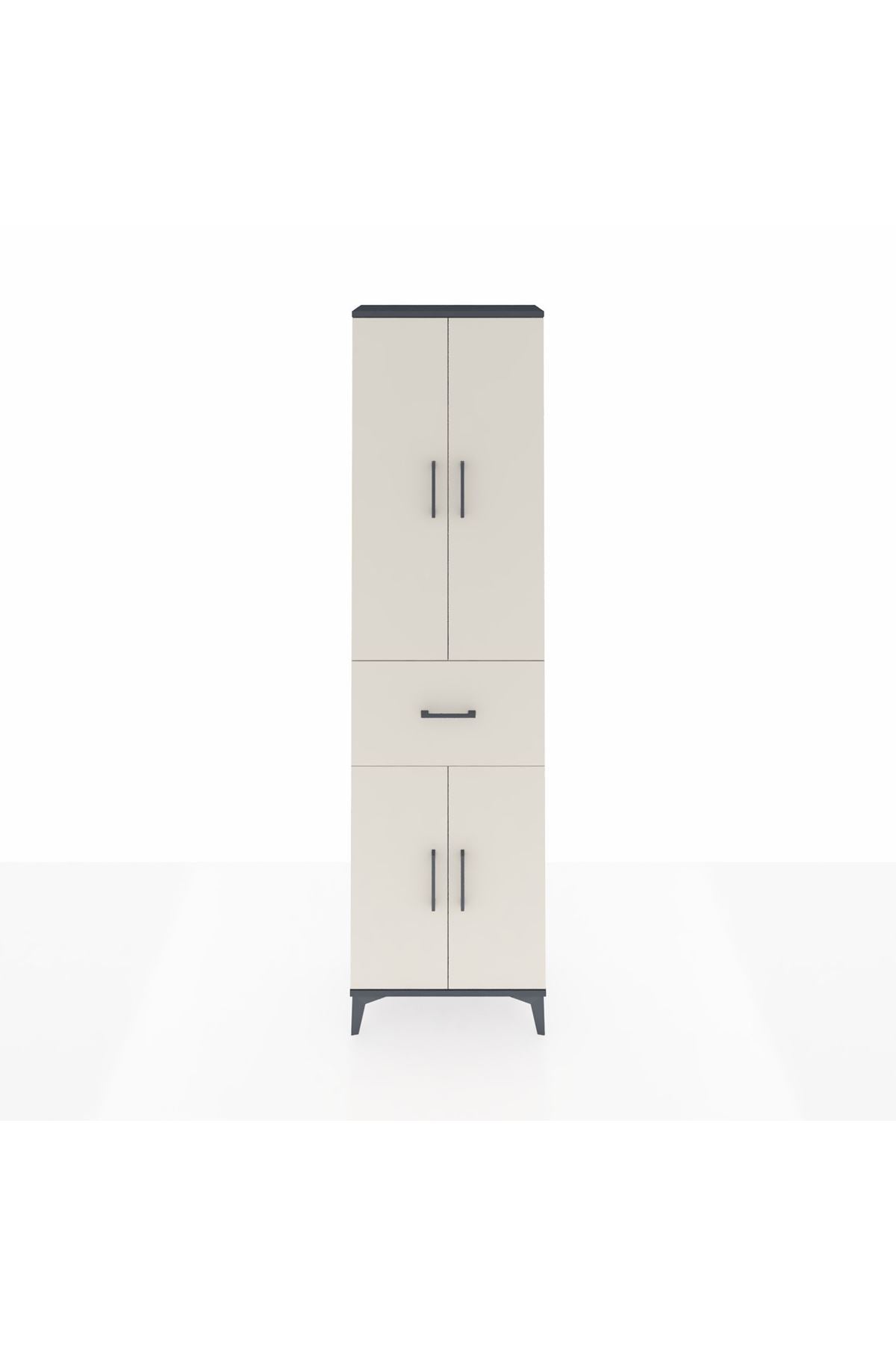 Arges Dolap 4 Raflı Tek Çekmeceli 4 Kapaklı 60x30x221 Antrasit-Aytaşı