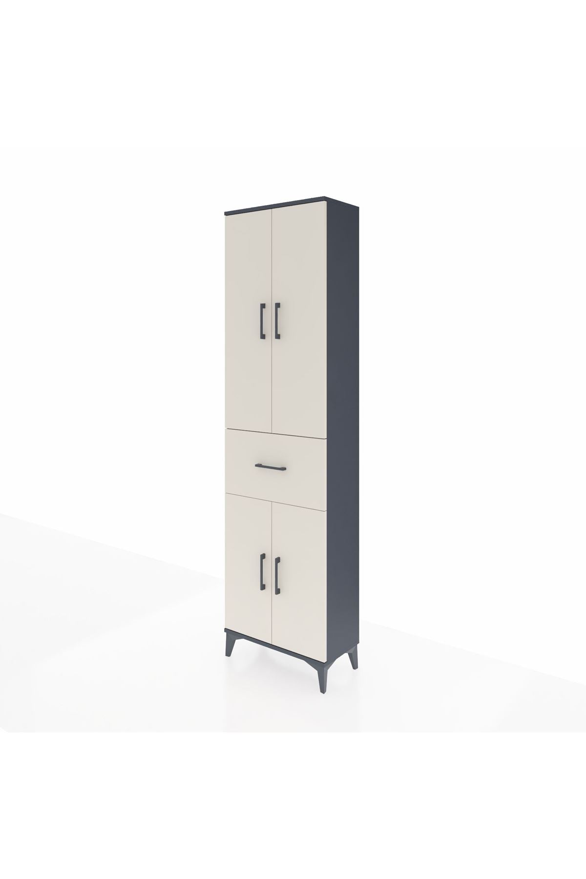 Arges Dolap 4 Raflı Tek Çekmeceli 4 Kapaklı 60x30x221 Antrasit-Aytaşı