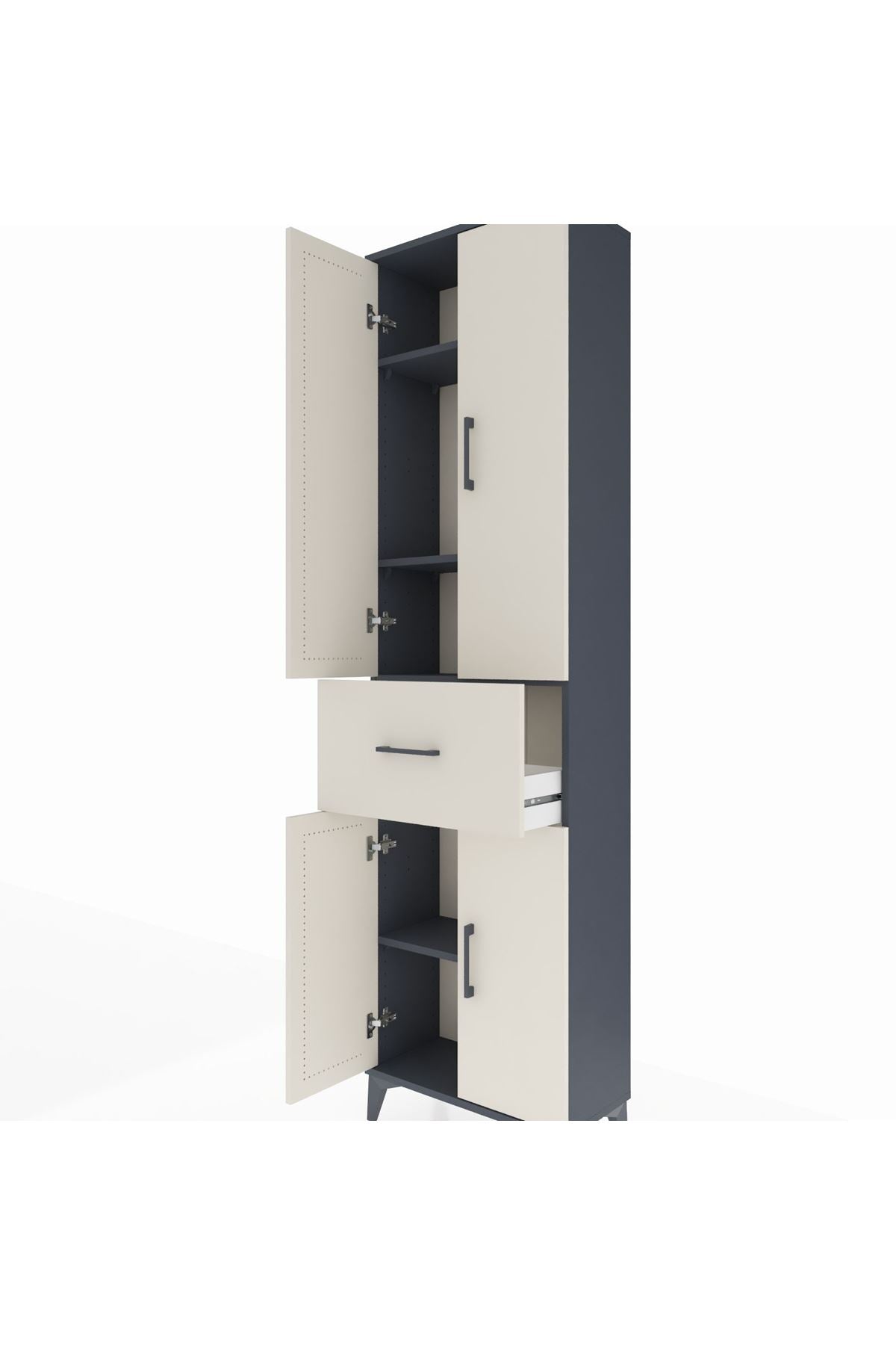 Arges Dolap 4 Raflı Tek Çekmeceli 4 Kapaklı 60x30x221 Antrasit-Aytaşı
