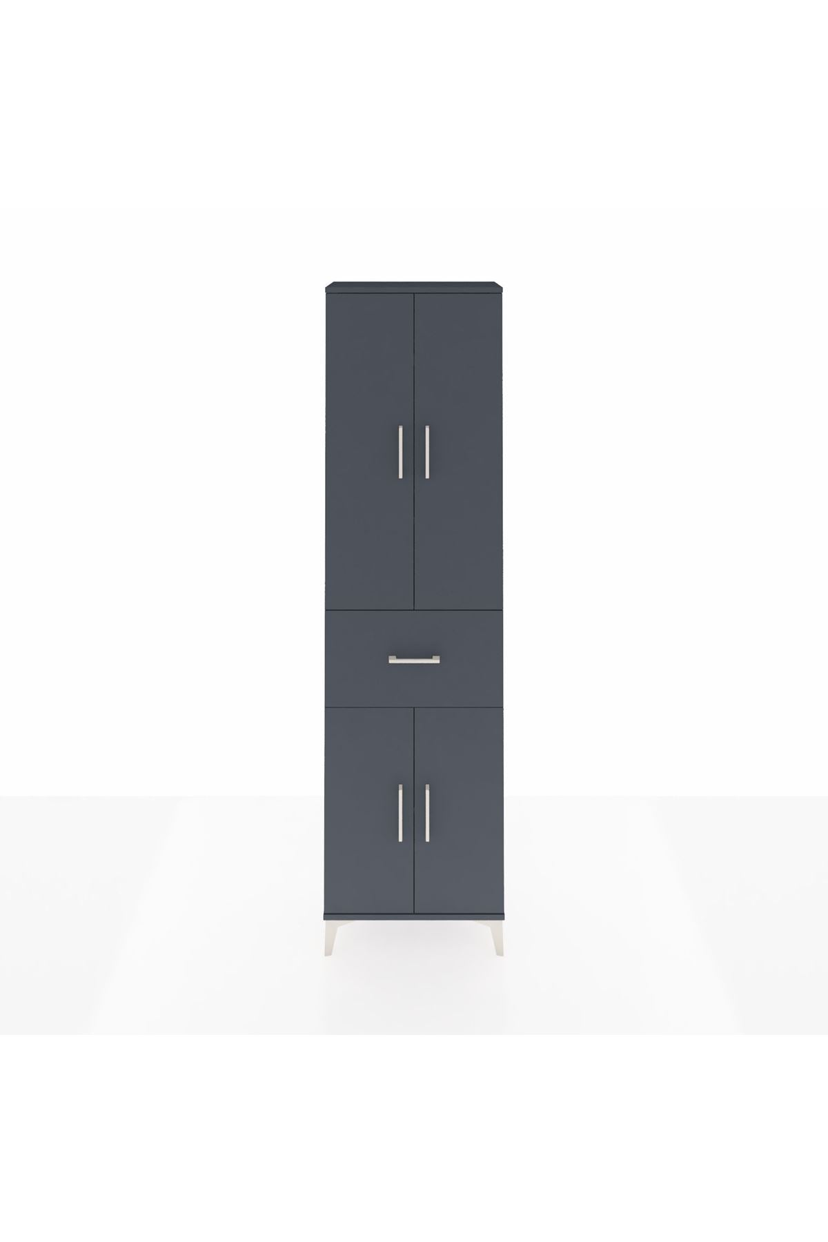 Arges Dolap 4 Raflı Tek Çekmeceli 4 Kapaklı 60x30x221 Antrasit-Antrasit