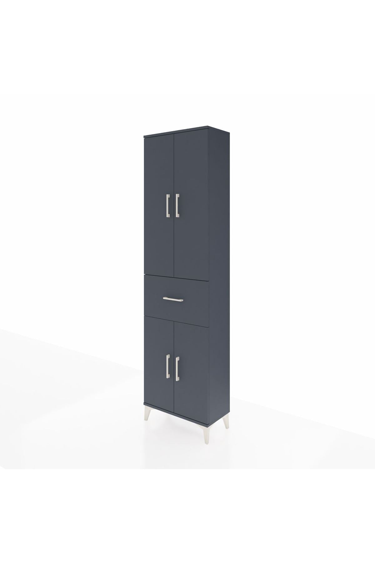Arges Dolap 4 Raflı Tek Çekmeceli 4 Kapaklı 60x30x221 Antrasit-Antrasit