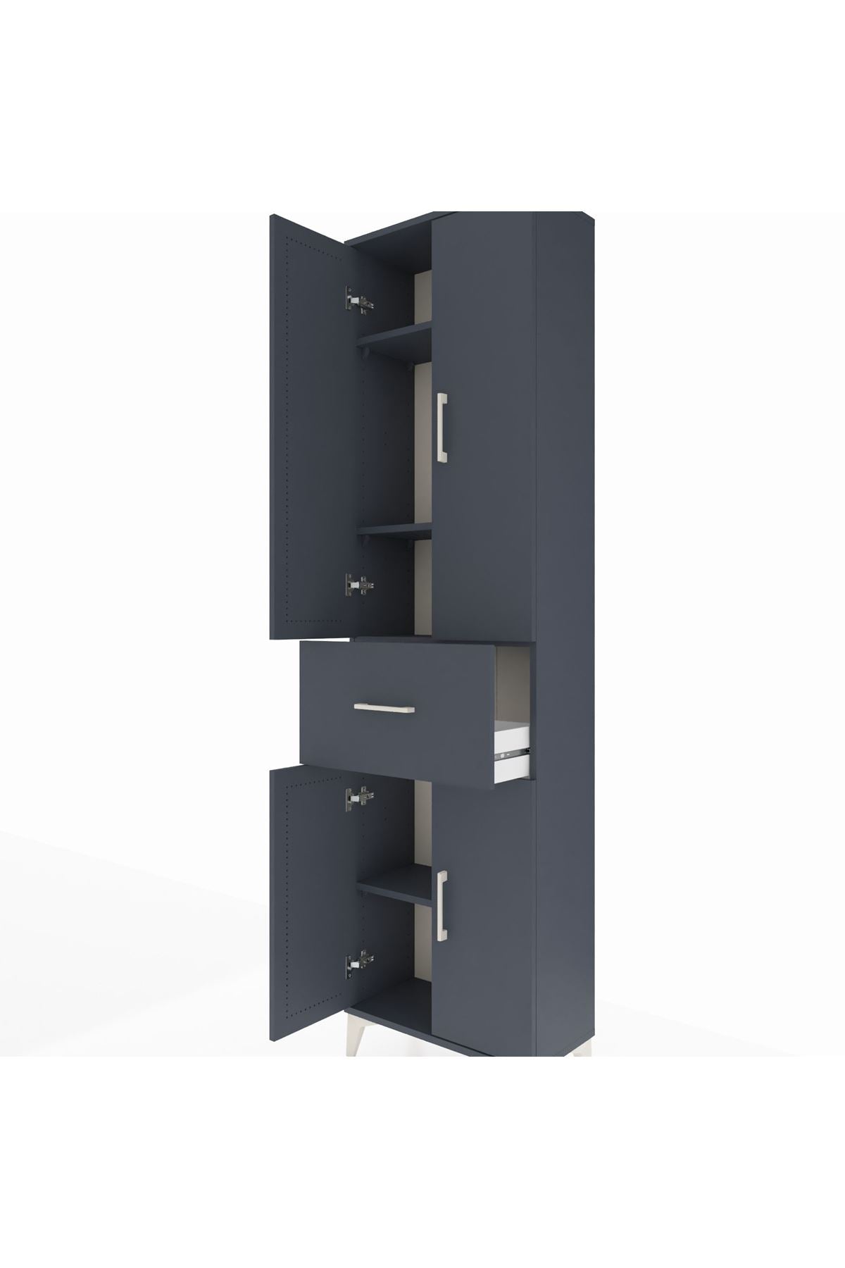 Arges Dolap 4 Raflı Tek Çekmeceli 4 Kapaklı 60x30x221 Antrasit-Antrasit