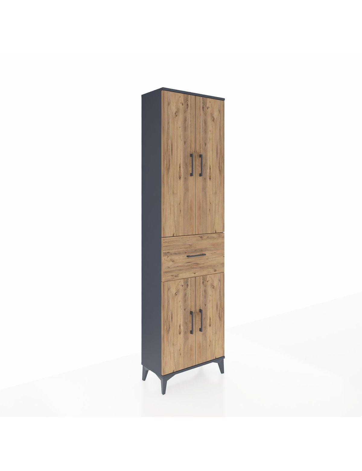 Arges Dolap 4 Raflı Tek Çekmeceli 4 Kapaklı 60x30x221 Antrasit-Çam