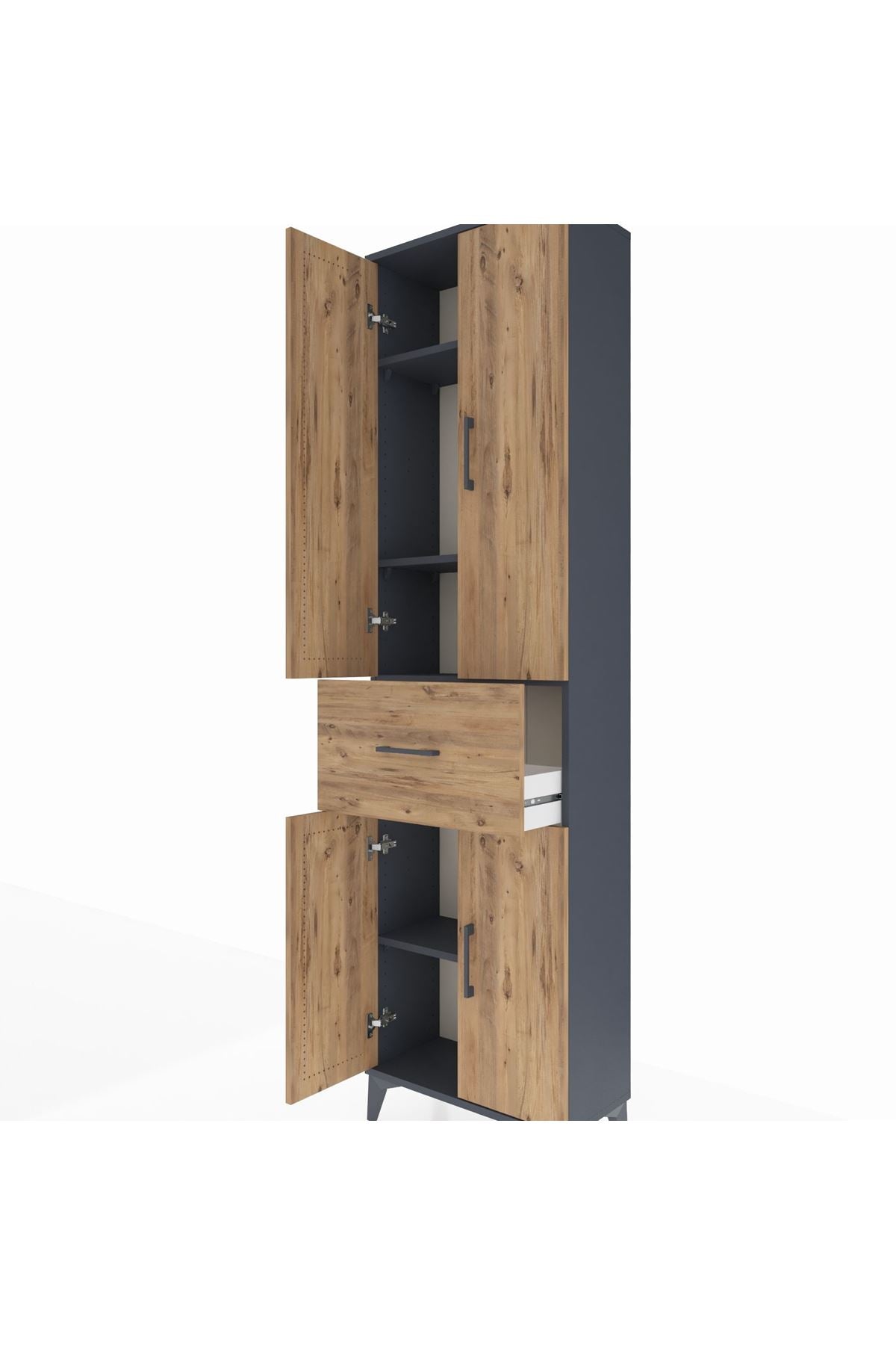 Arges Dolap 4 Raflı Tek Çekmeceli 4 Kapaklı 60x30x221 Antrasit-Çam