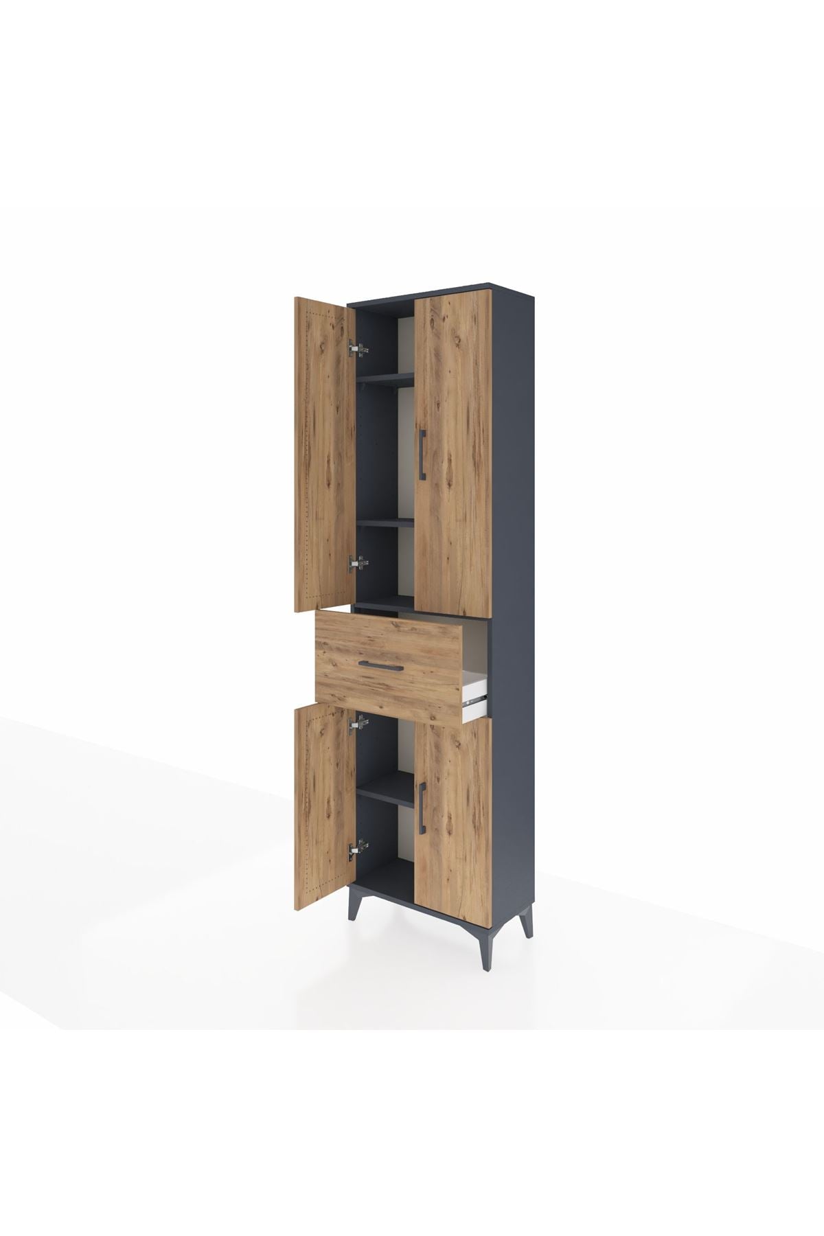 Arges Dolap 4 Raflı Tek Çekmeceli 4 Kapaklı 60x30x221 Antrasit-Çam