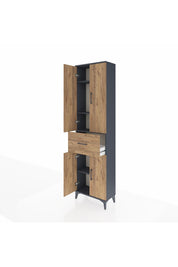 Arges Dolap 4 Raflı Tek Çekmeceli 4 Kapaklı 60x30x221 Antrasit-Çam