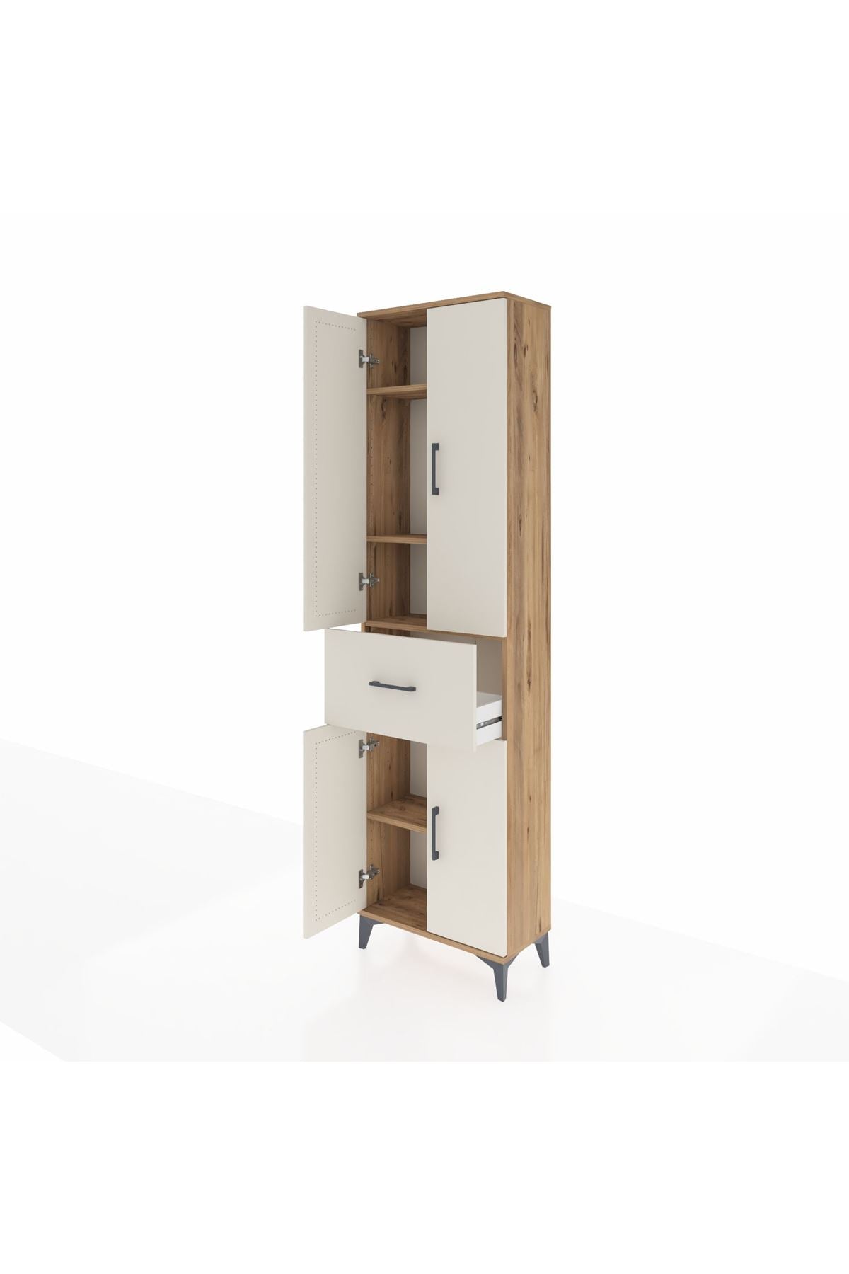 Arges Dolap 4 Raflı Tek Çekmeceli 4 Kapaklı 60x30x221 Çam-Aytaşı