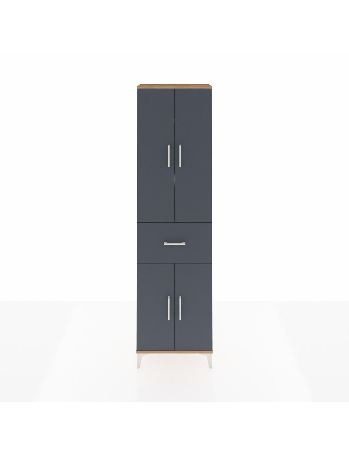 Arges Dolap 4 Raflı Tek Çekmeceli 4 Kapaklı 60x30x221 Çam-Antrasit