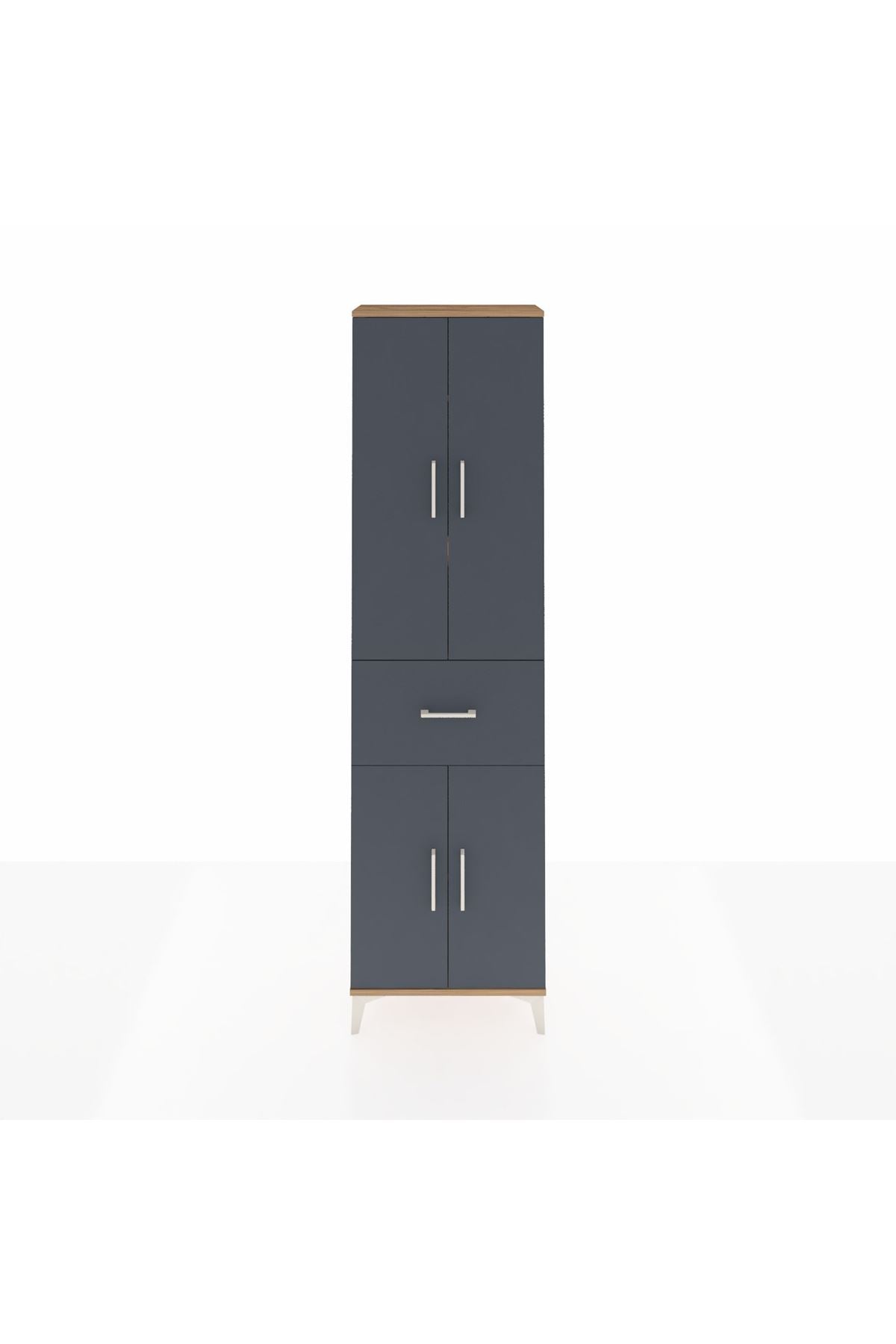 Arges Dolap 4 Raflı Tek Çekmeceli 4 Kapaklı 60x30x221 Çam-Antrasit