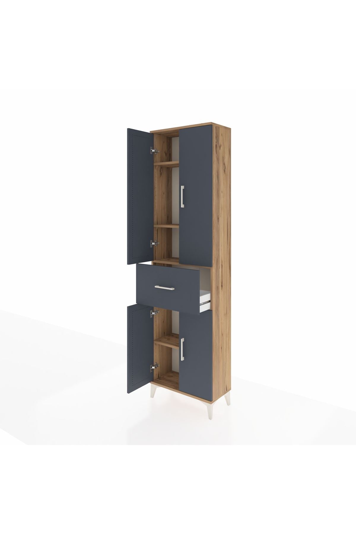 Arges Dolap 4 Raflı Tek Çekmeceli 4 Kapaklı 60x30x221 Çam-Antrasit