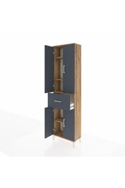 Arges Dolap 4 Raflı Tek Çekmeceli 4 Kapaklı 60x30x221 Çam-Antrasit