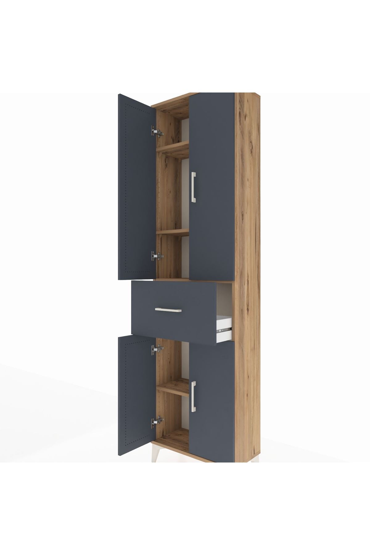 Arges Dolap 4 Raflı Tek Çekmeceli 4 Kapaklı 60x30x221 Çam-Antrasit