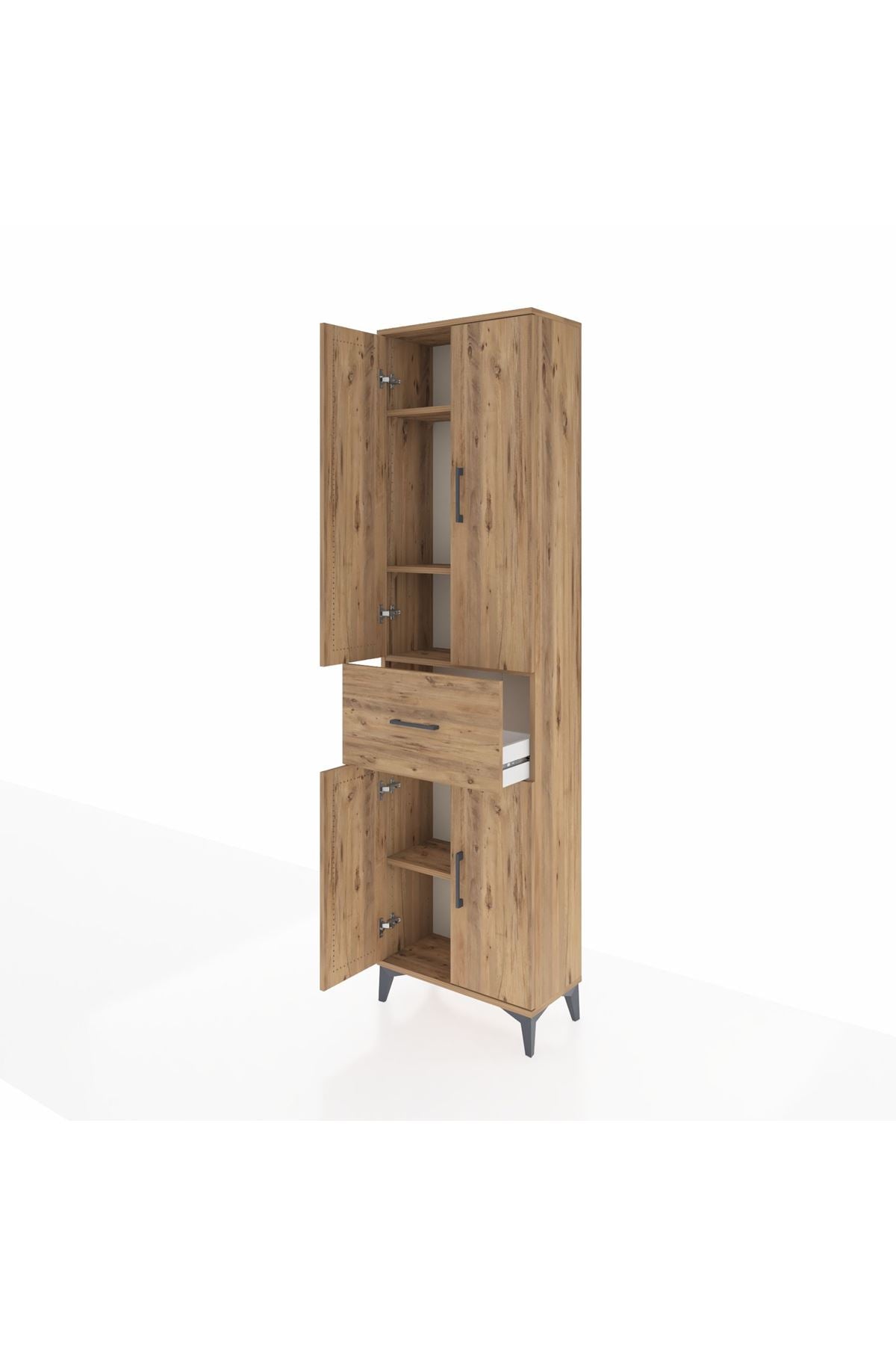 Arges Dolap 4 Raflı Tek Çekmeceli 4 Kapaklı 60x30x221 Çam-Çam