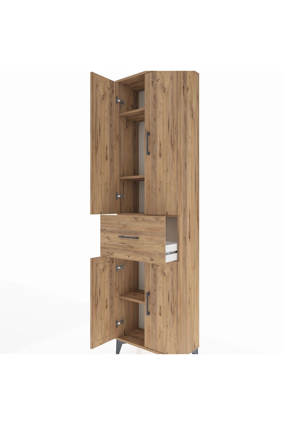 Arges Dolap 4 Raflı Tek Çekmeceli 4 Kapaklı 60x30x221 Çam-Çam