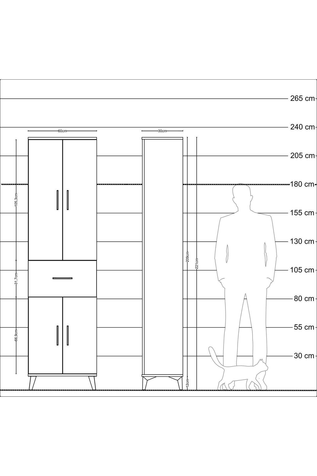 Arges Dolap 4 Raflı Tek Çekmeceli 4 Kapaklı 60x30x221 Çam-Çam