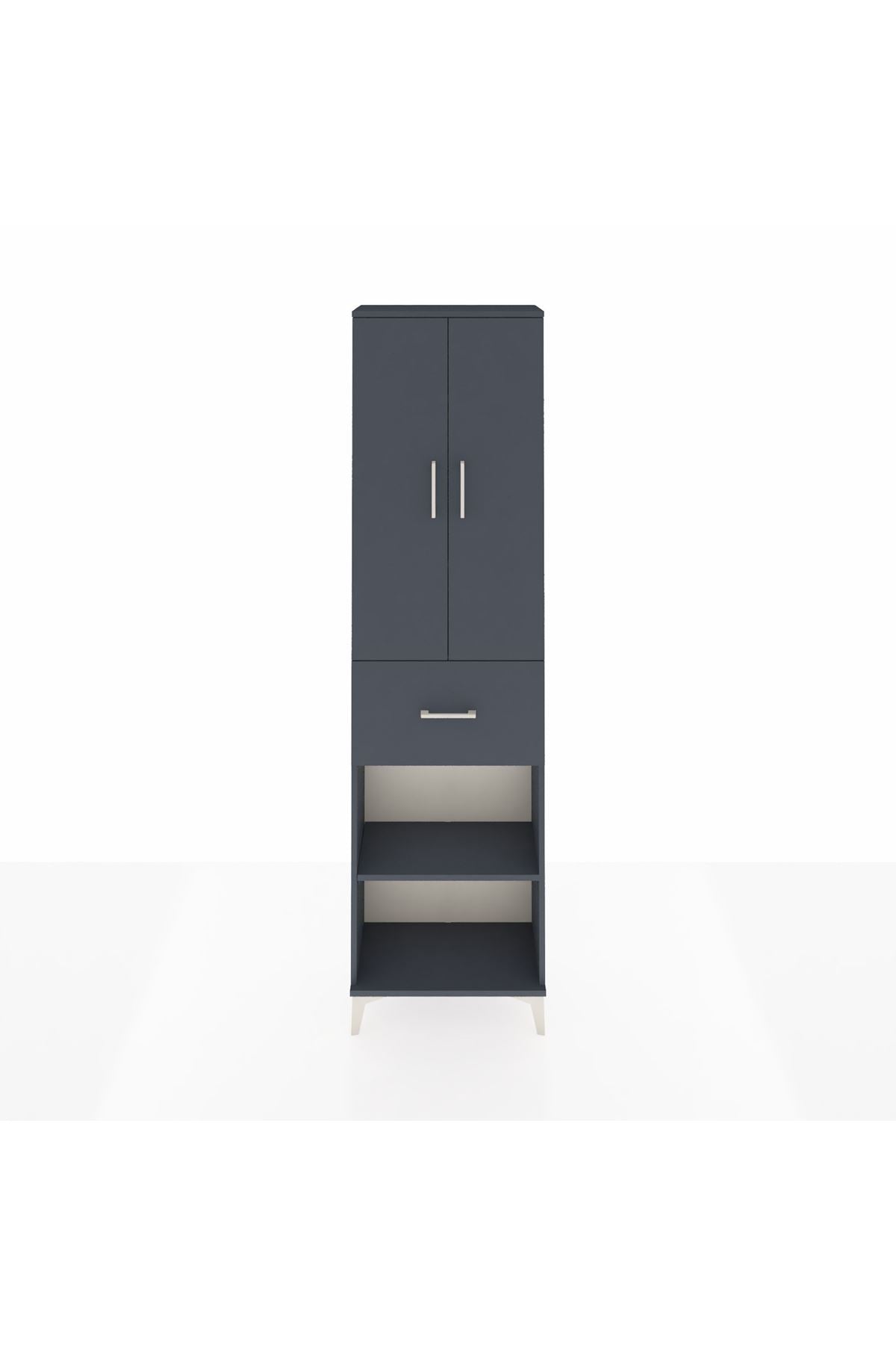 Arges Dolap 4 Raflı Tek Çekmeceli 2 Kapaklı 60x30x221 Antrasit-Antrasit