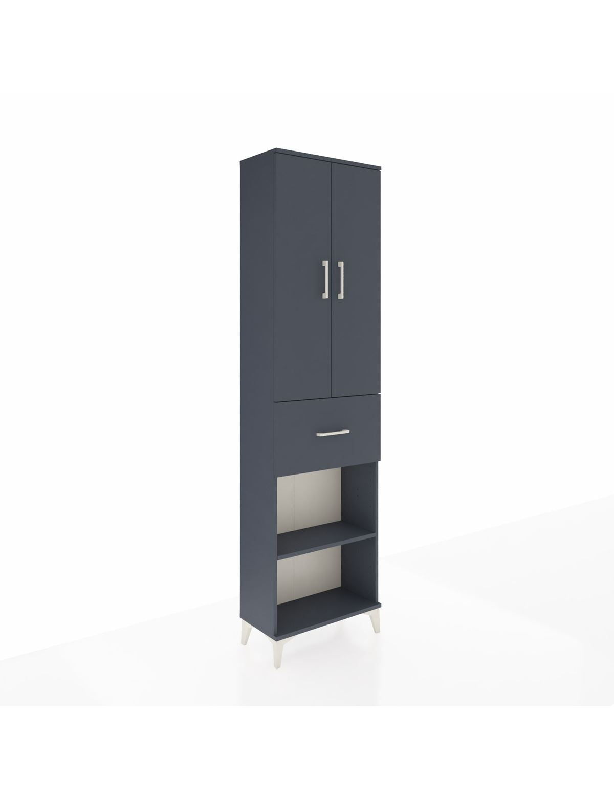 Arges Dolap 4 Raflı Tek Çekmeceli 2 Kapaklı 60x30x221 Antrasit-Antrasit