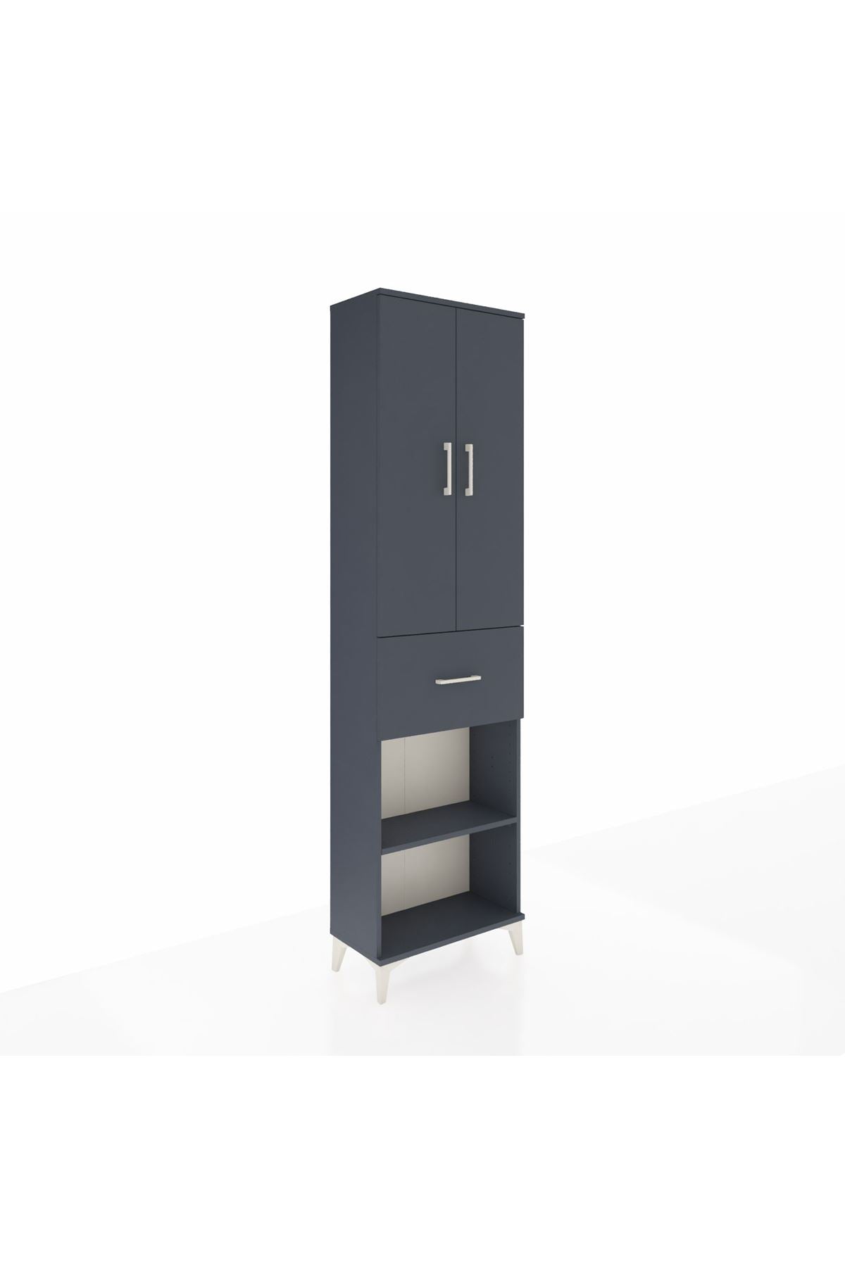 Arges Dolap 4 Raflı Tek Çekmeceli 2 Kapaklı 60x30x221 Antrasit-Antrasit