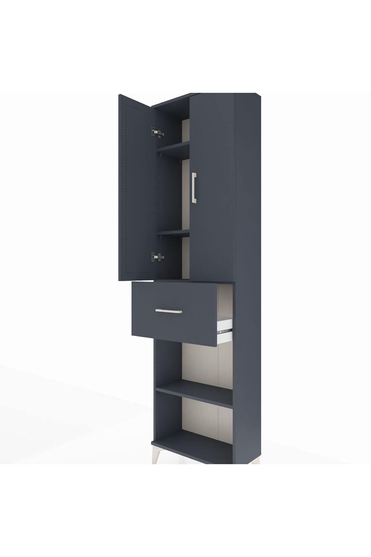 Arges Dolap 4 Raflı Tek Çekmeceli 2 Kapaklı 60x30x221 Antrasit-Antrasit