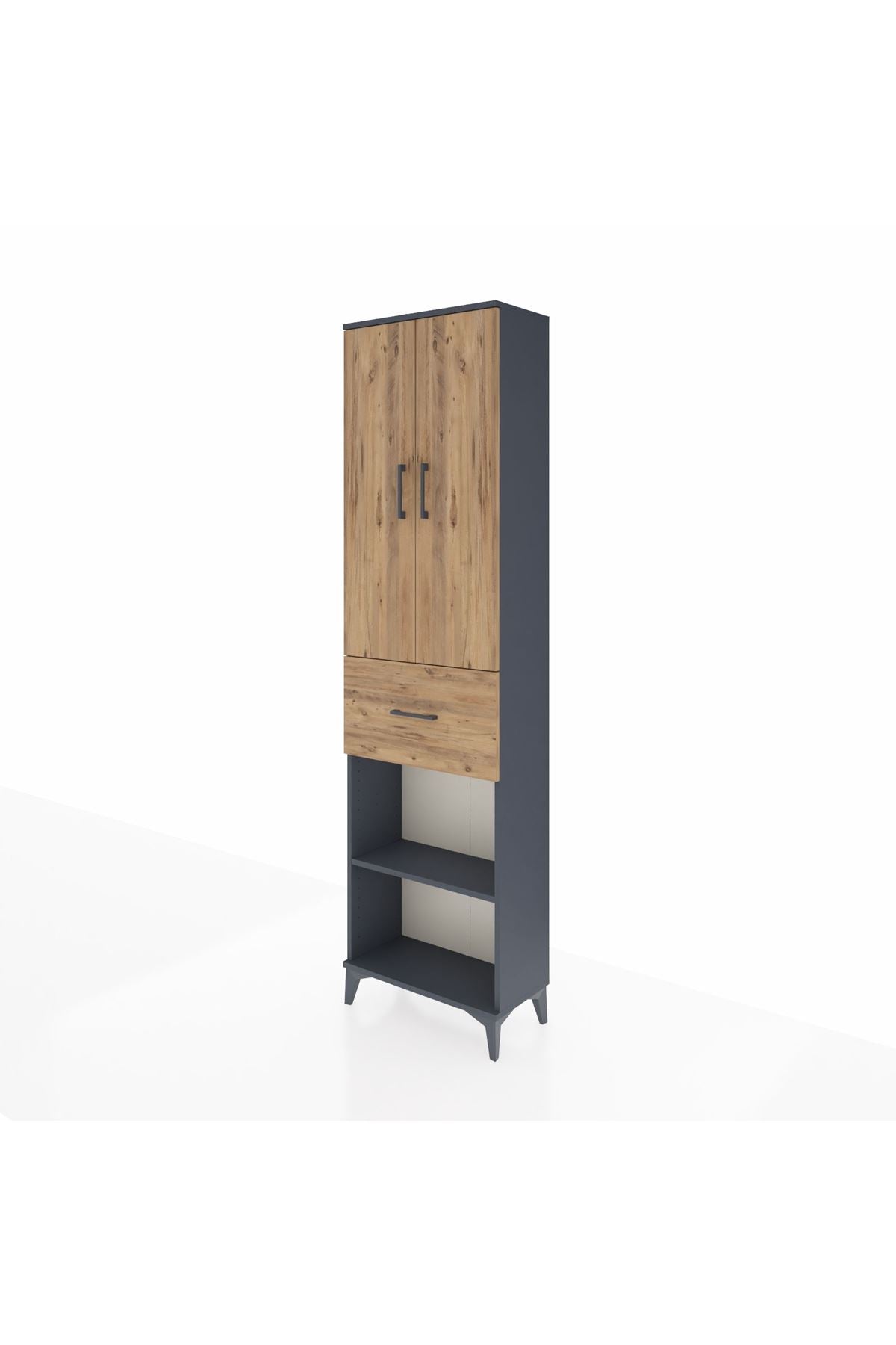 Arges Dolap 4 Raflı Tek Çekmeceli 2 Kapaklı 60x30x221 Antrasit-Çam