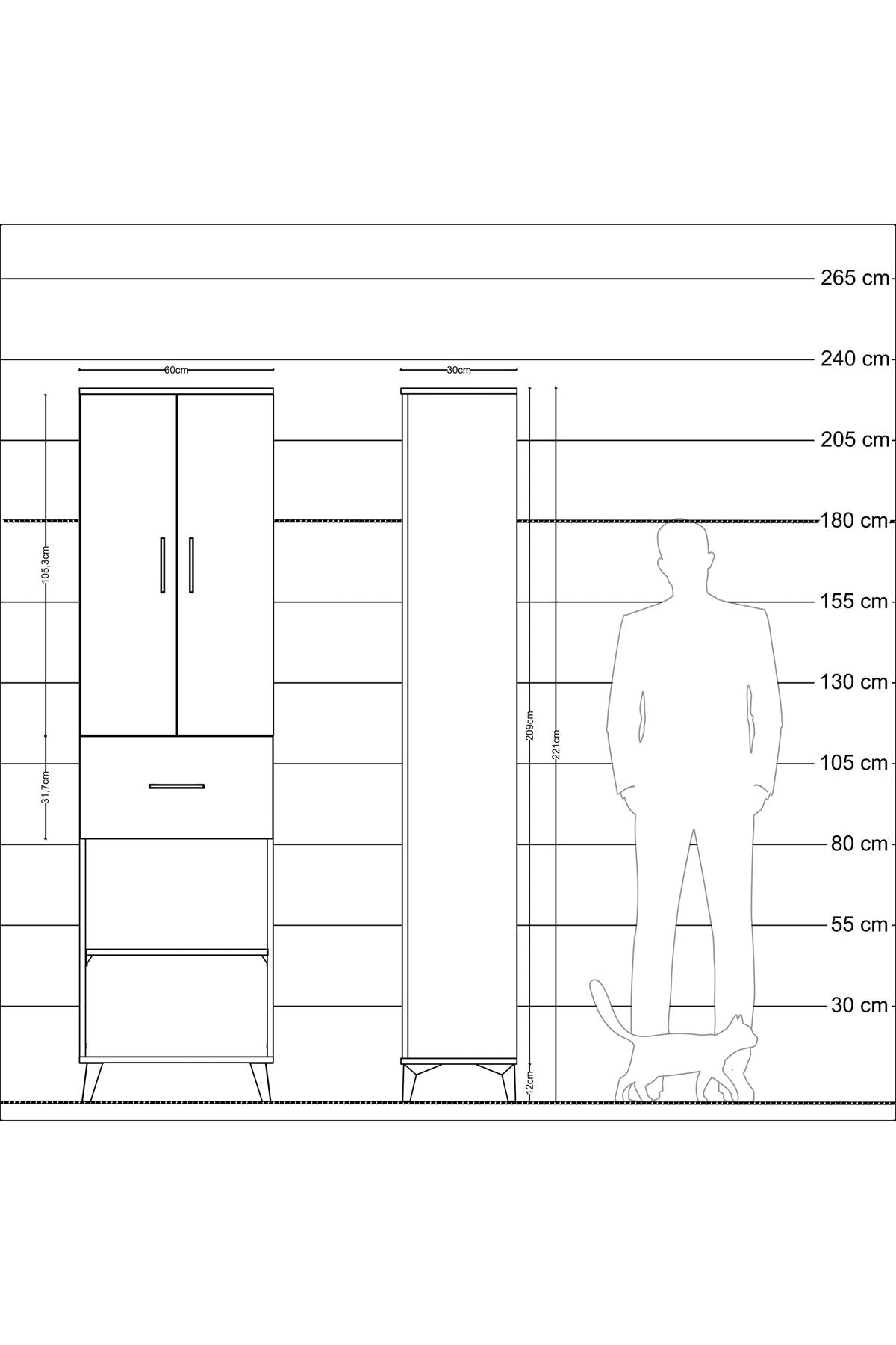 Arges Dolap 4 Raflı Tek Çekmeceli 2 Kapaklı 60x30x221 Çam-Aytaşı