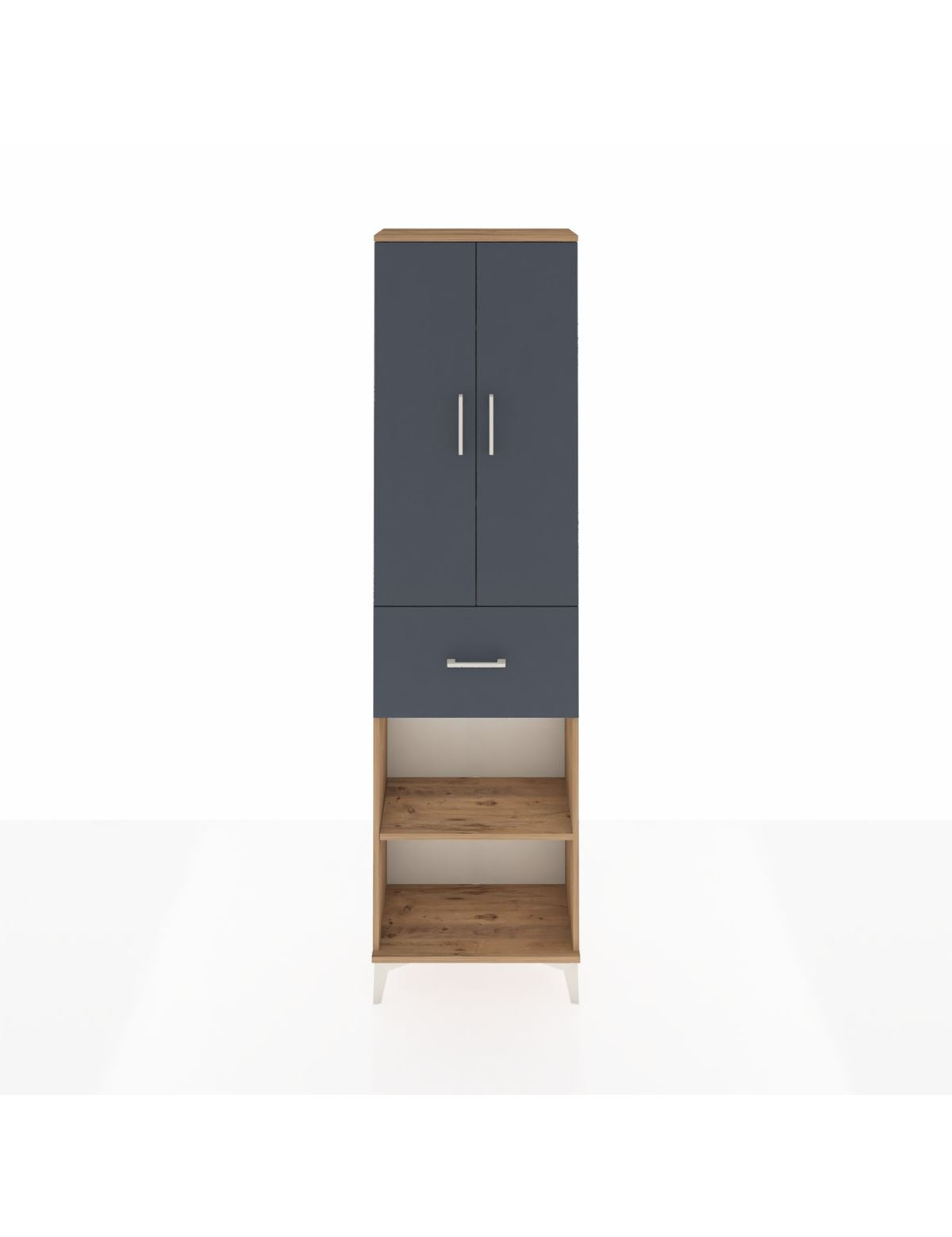 Arges Dolap 4 Raflı Tek Çekmeceli 2 Kapaklı 60x30x221 Çam-Antrasit