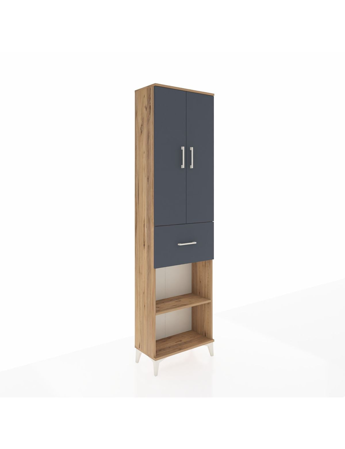 Arges Dolap 4 Raflı Tek Çekmeceli 2 Kapaklı 60x30x221 Çam-Antrasit