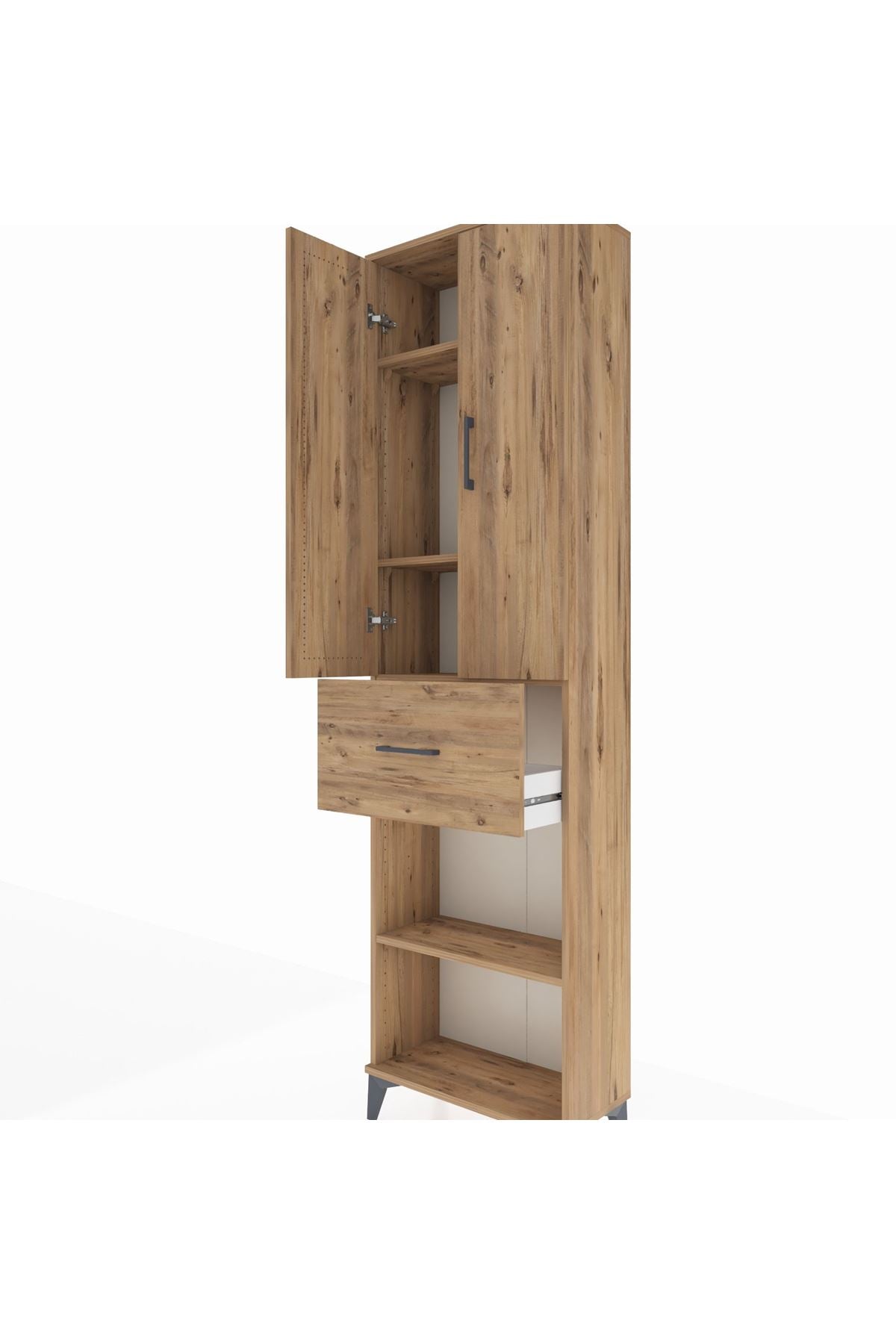 Arges Dolap 4 Raflı Tek Çekmeceli 2 Kapaklı 60x30x221 Çam-Çam