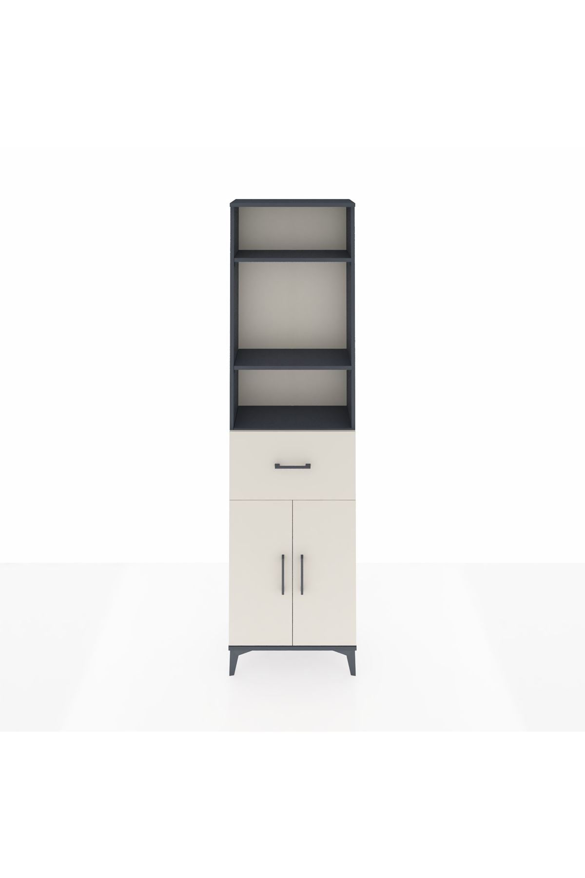 Arges Dolap 4 Raflı Tek Çekmeceli 2 Kapaklı 60x30x221 Antrasit-Aytaşı