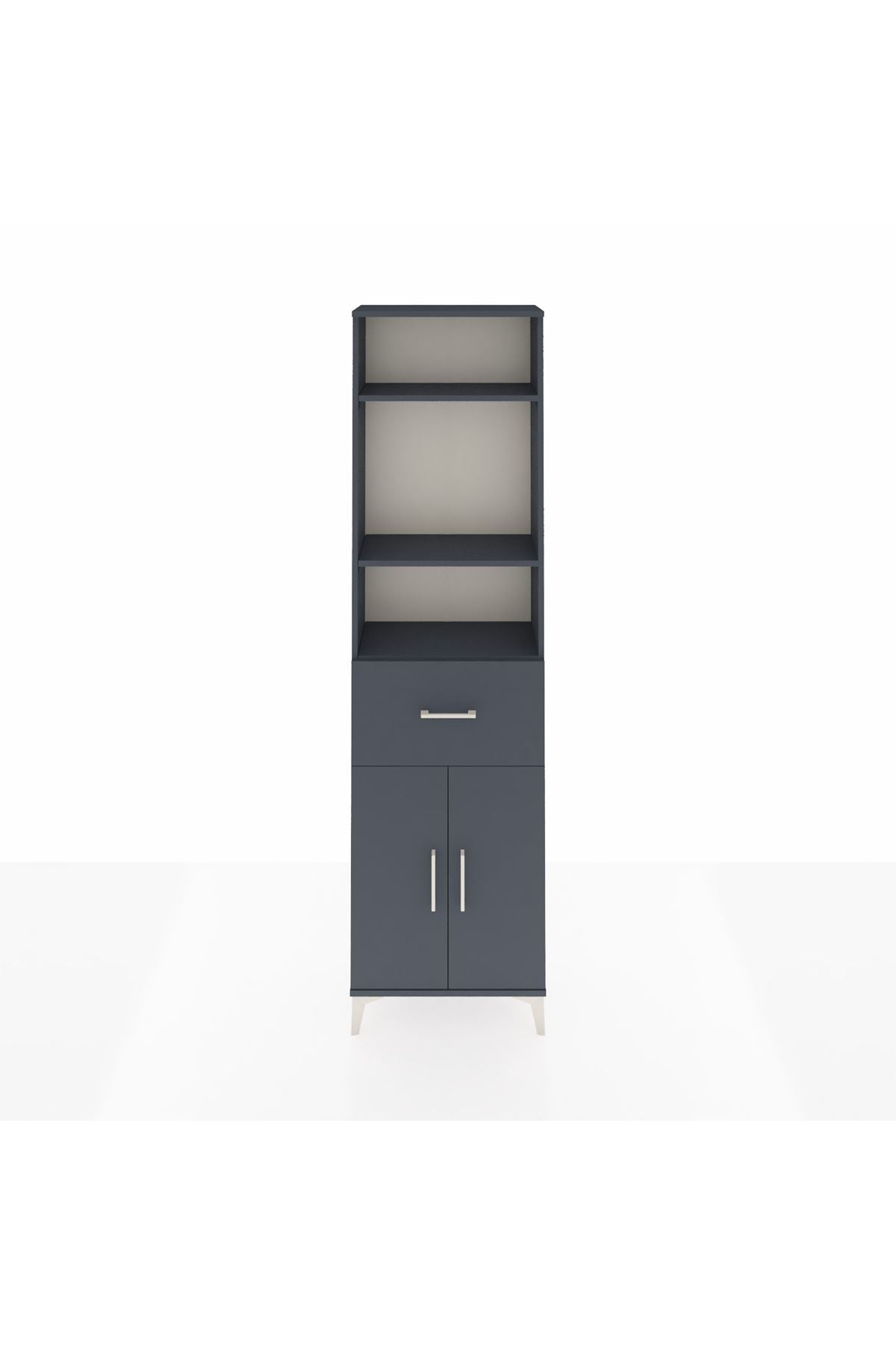 Arges Dolap 4 Raflı Tek Çekmeceli 2 Kapaklı 60x30x221 Antrasit-Antrasit