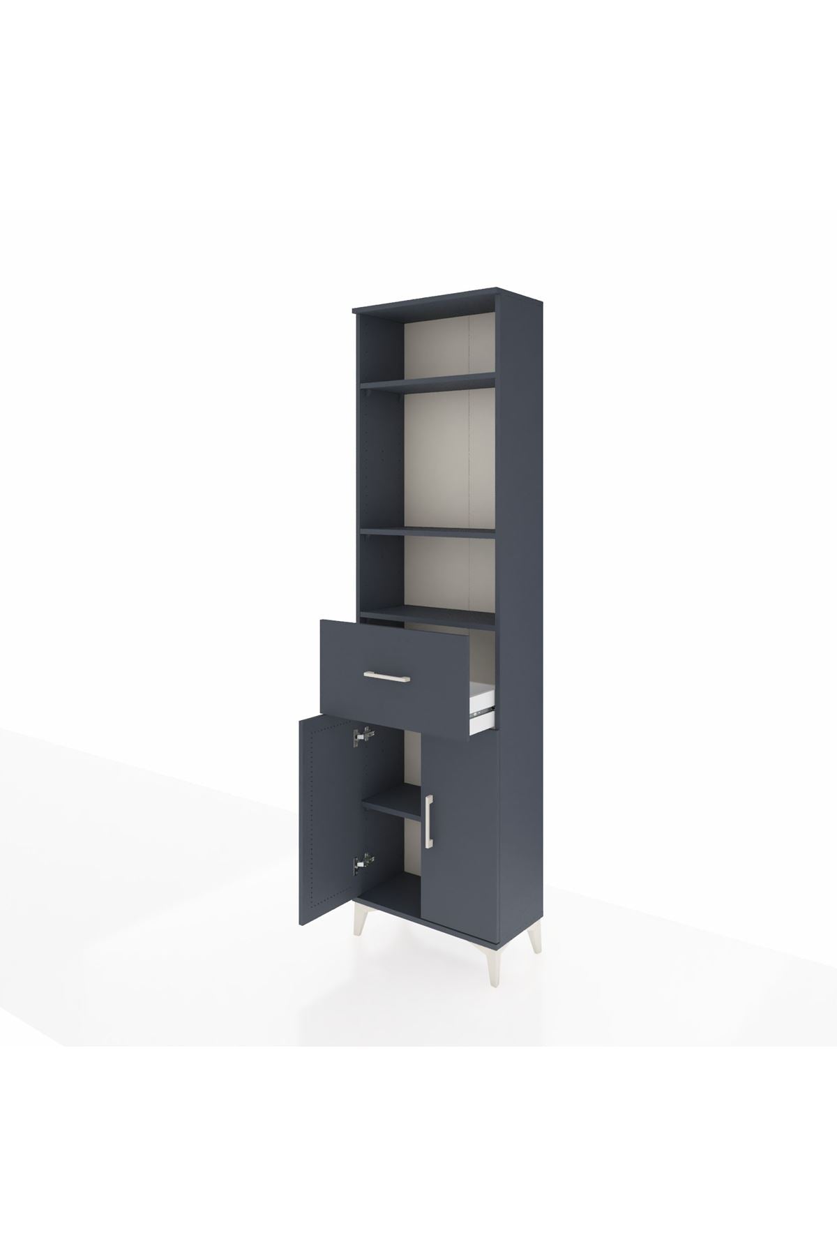 Arges Dolap 4 Raflı Tek Çekmeceli 2 Kapaklı 60x30x221 Antrasit-Antrasit