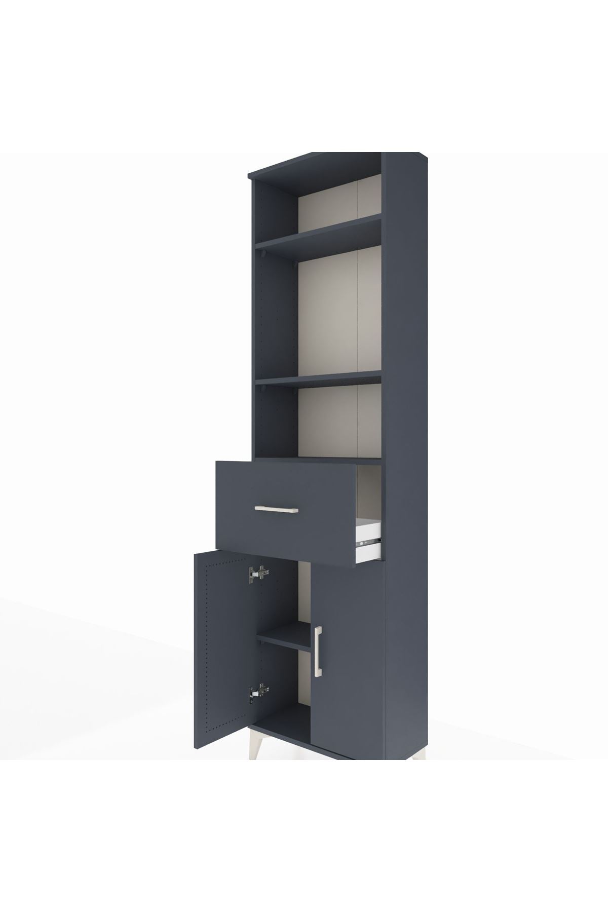 Arges Dolap 4 Raflı Tek Çekmeceli 2 Kapaklı 60x30x221 Antrasit-Antrasit