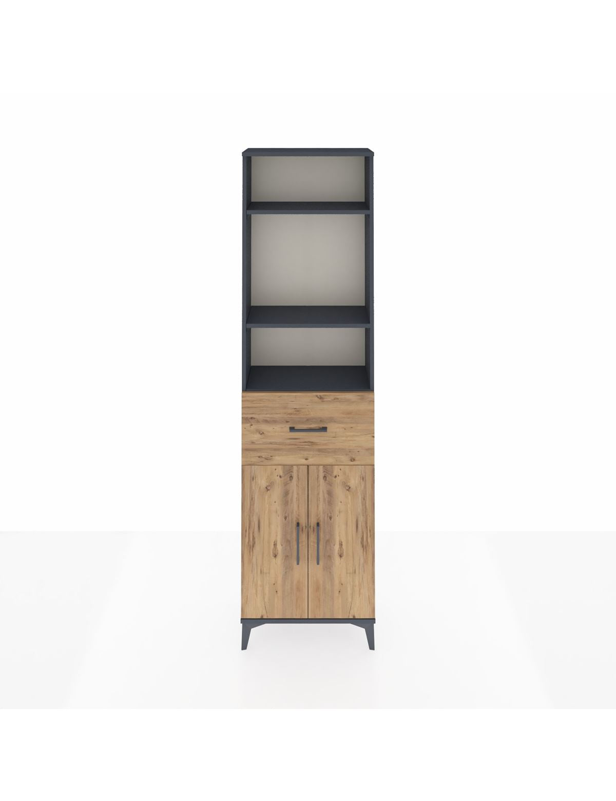 Arges Dolap 4 Raflı Tek Çekmeceli 2 Kapaklı 60x30x221 Antrasit-Çam