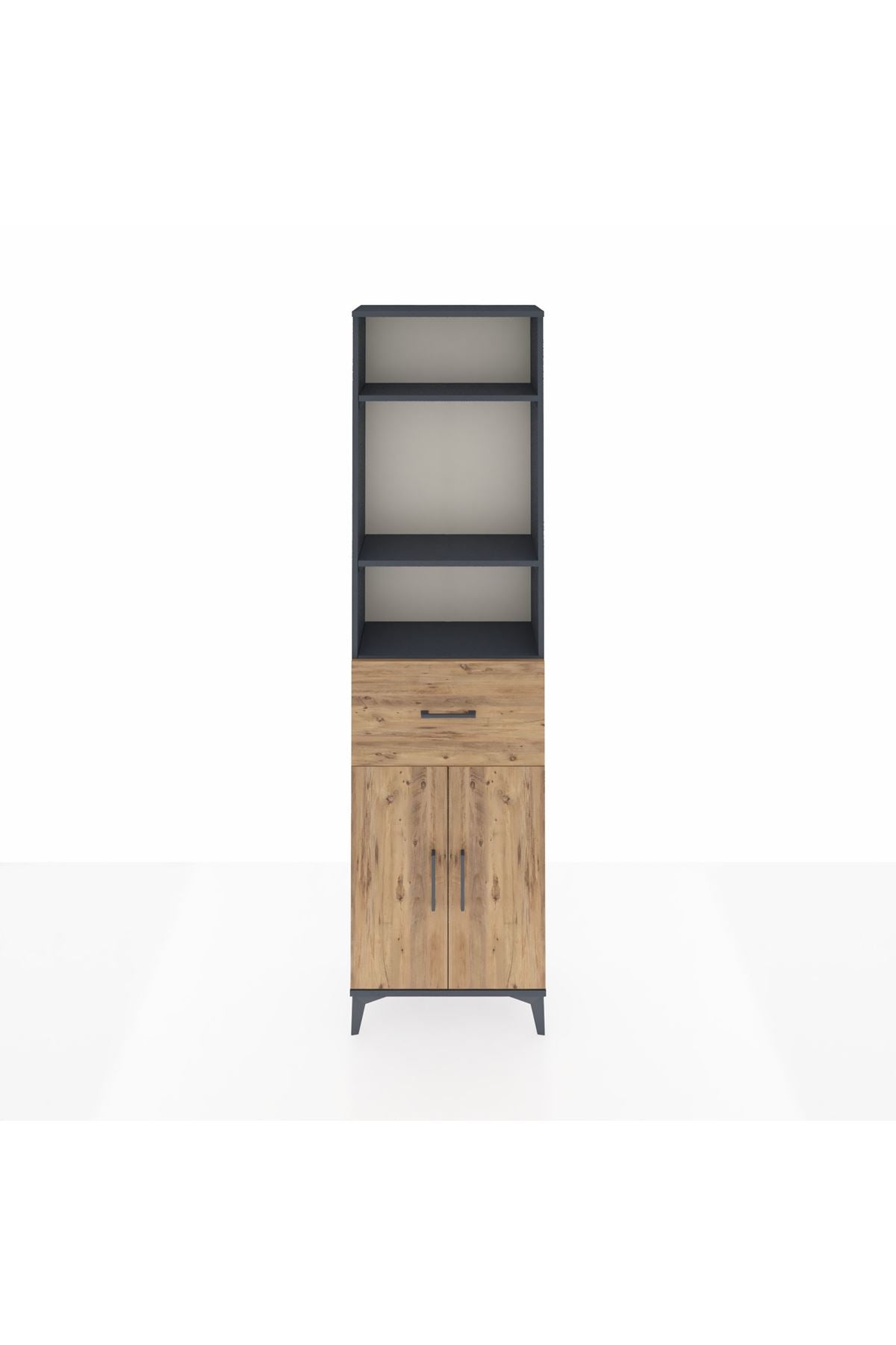 Arges Dolap 4 Raflı Tek Çekmeceli 2 Kapaklı 60x30x221 Antrasit-Çam