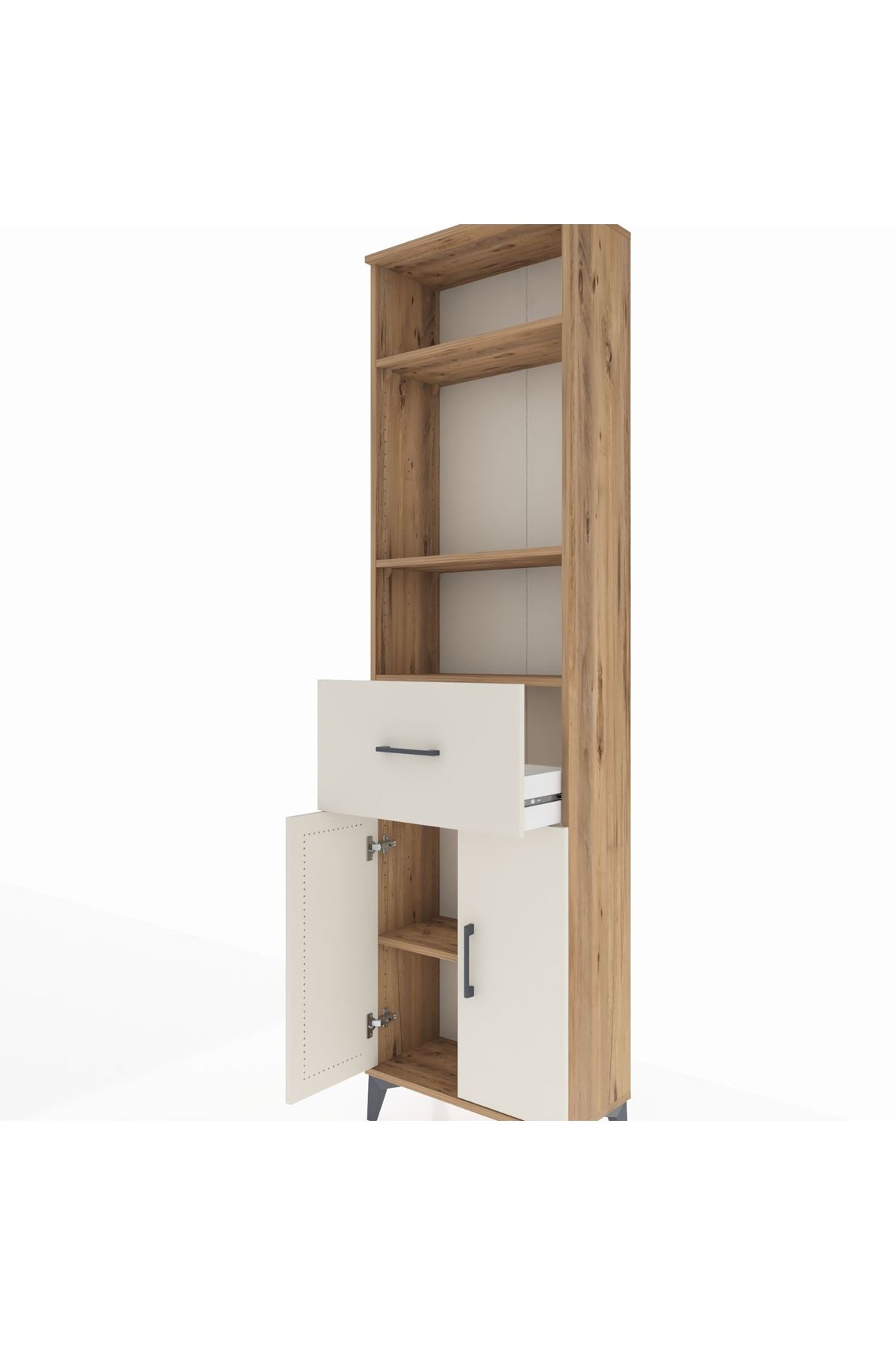 Arges Dolap 4 Raflı Tek Çekmeceli 2 Kapaklı 60x30x221 Çam-Aytaşı