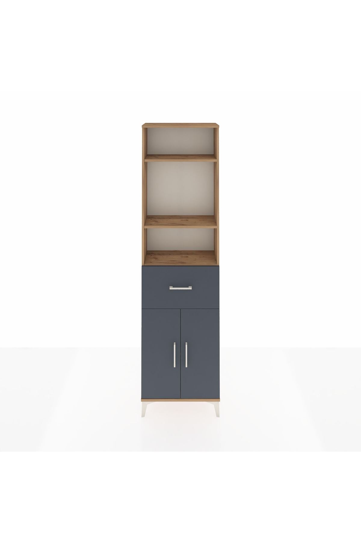 Arges Dolap 4 Raflı Tek Çekmeceli 2 Kapaklı 60x30x221 Çam-Antrasit