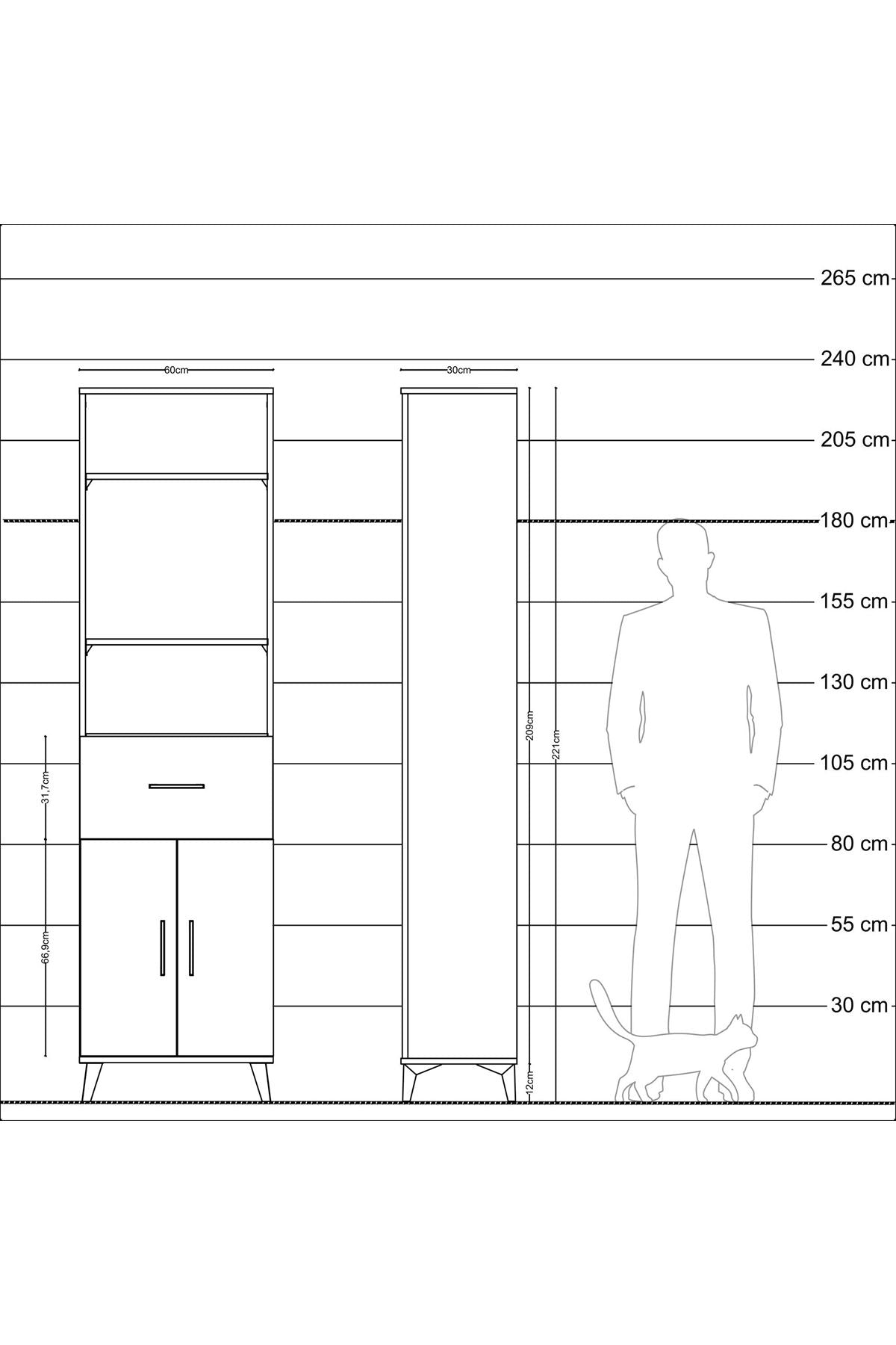 Arges Dolap 4 Raflı Tek Çekmeceli 2 Kapaklı 60x30x221 Çam-Antrasit