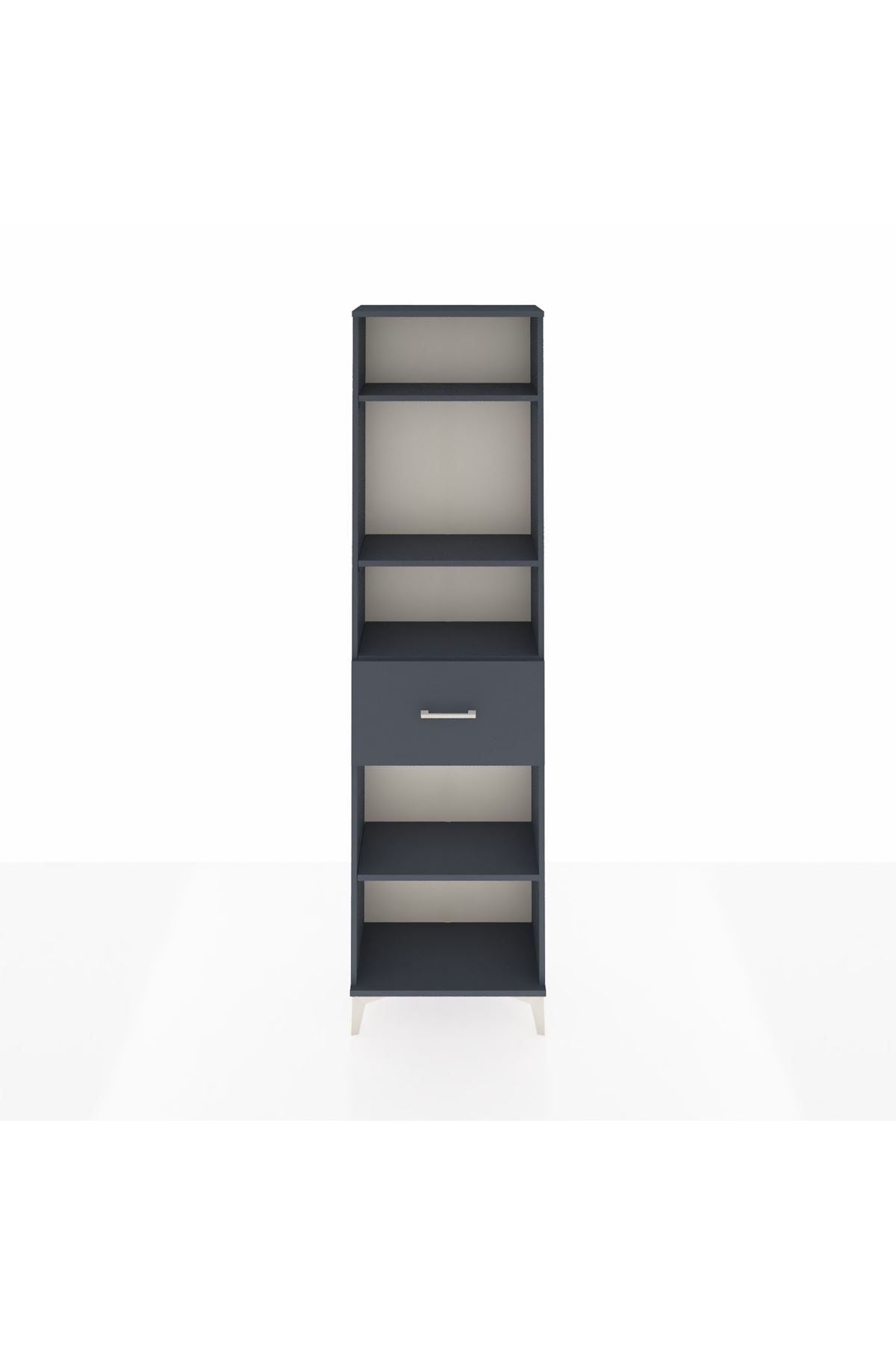 Arges Dolap 4 Raflı Tek Çekmeceli 60x30x221 Antrasit-Antrasit